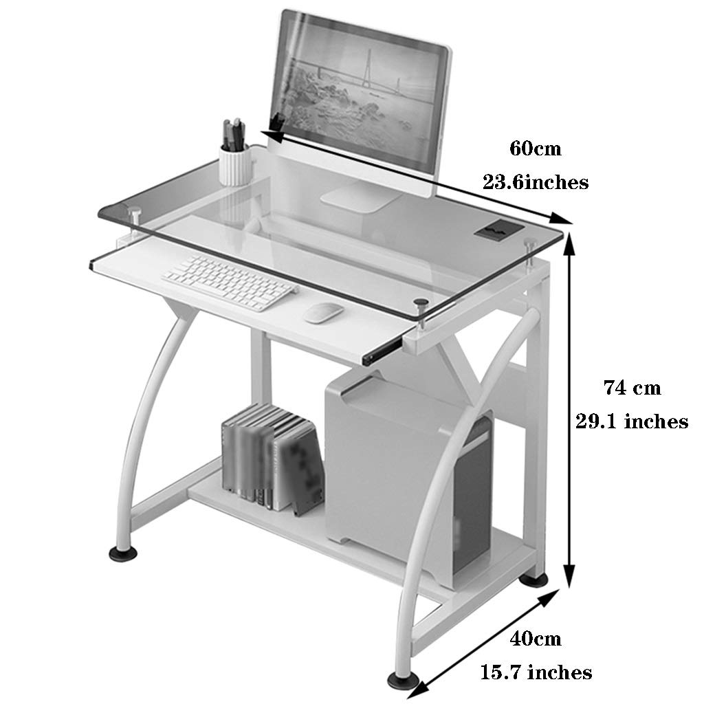 Modern White Computer Desk with Storage Shelves - 60x40x75cm Tempered Glass Study Desk for Home Office, Bedroom & Small Spaces - Easy Assembly & Minimalist Design