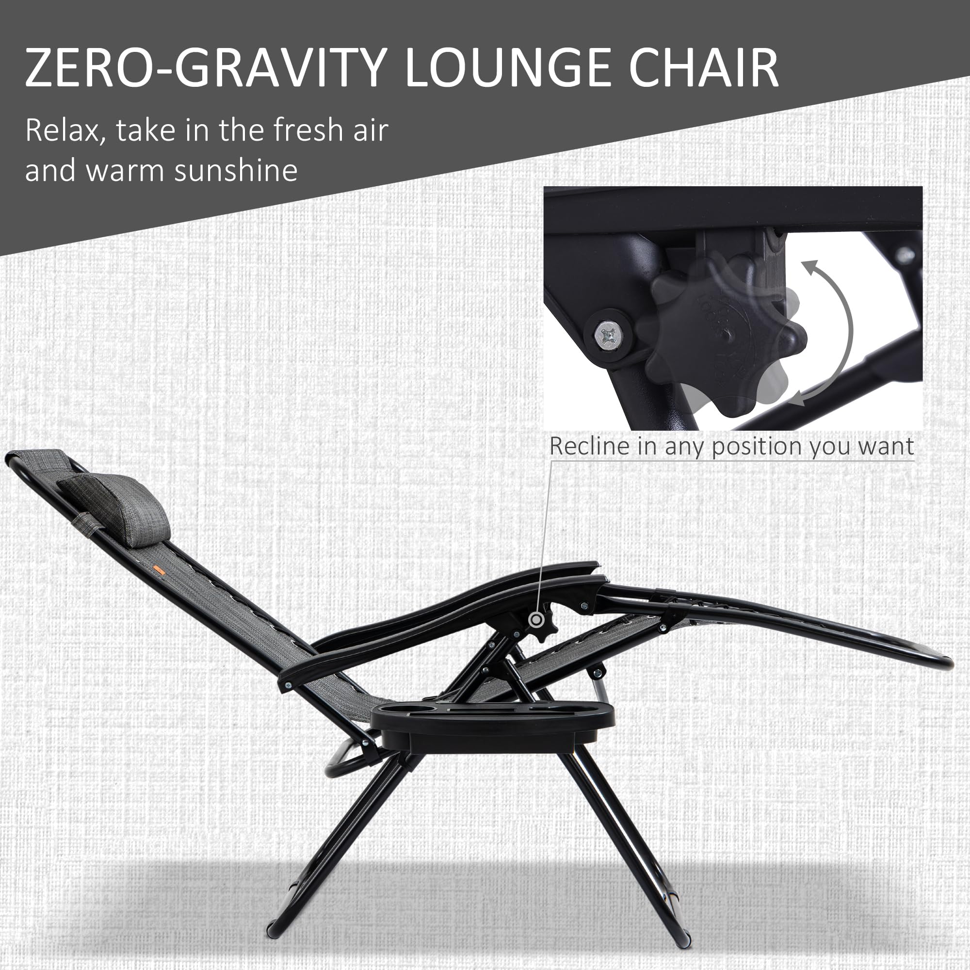 Outsunny Zero Gravity Chair Set with Side Table - Folding Reclining Lounge Chair with Cup Holders & Pillows - Adjustable Patio Chair for Pool, Backyard, Lawn, Beach - Perfect for Relaxing, Sunbathing & Outdoor Lounging (Gray)