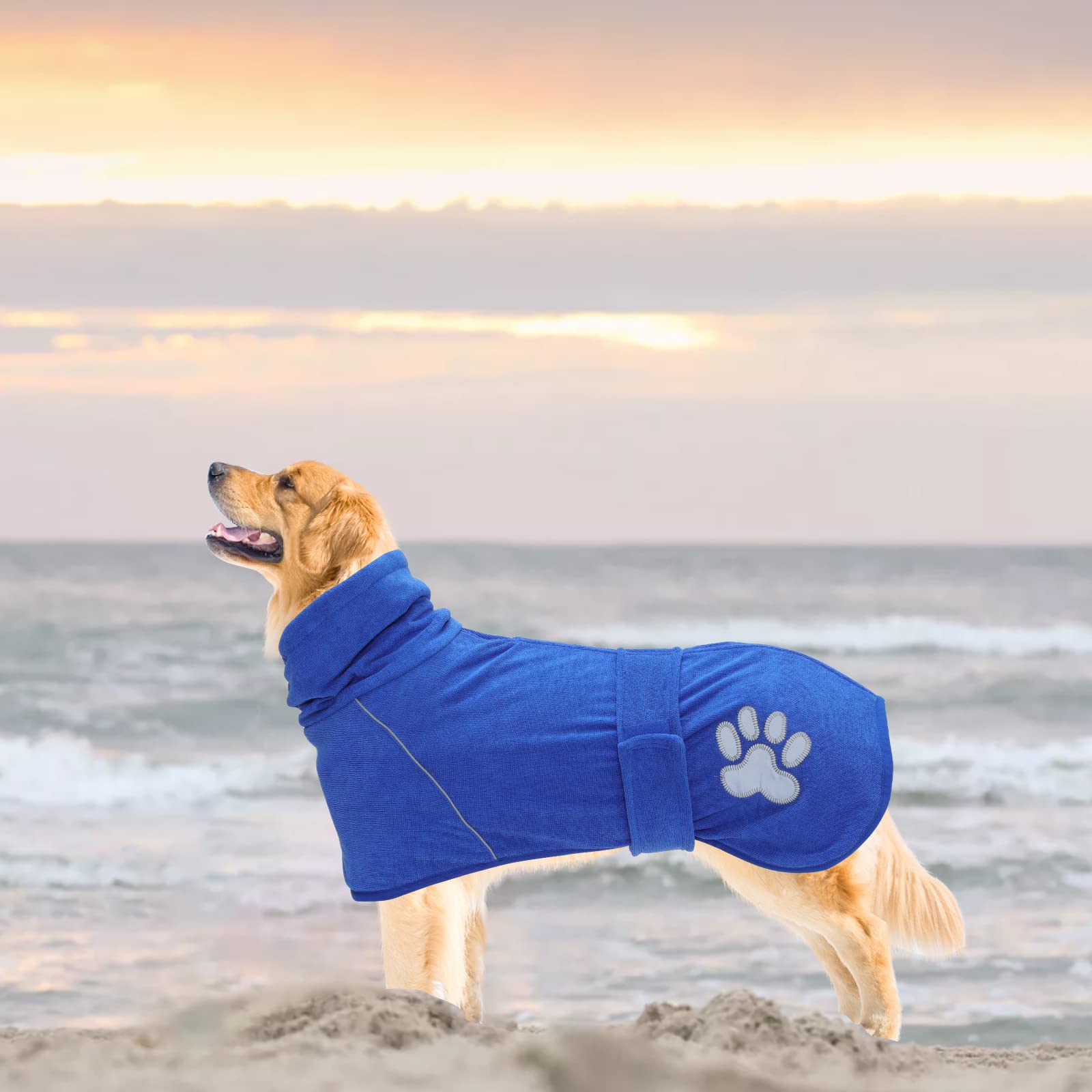 **Super Absorbent Dog Drying Coat & Bathrobe Towel Wrap - Microfiber Puppy Gown with Reflective Strips for Quick Drying - Blue - Size S | Perfect for Post-Bath, Grooming & Indoor Lounging**