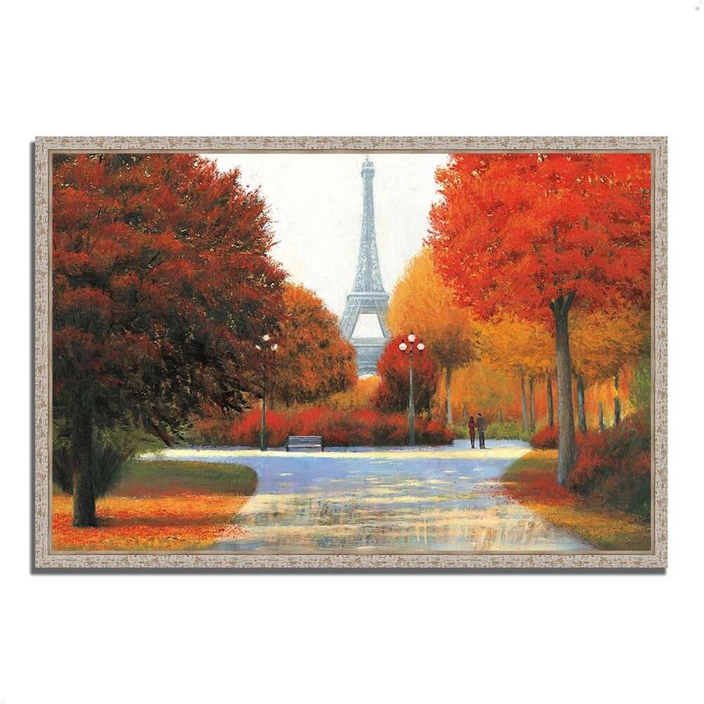 Autumn in Paris Couple Painting by James Wiens - Premium Giclee Print on Gallery Wrapped Canvas - Ready to Hang Wall Art for Living Room, Bedroom & Office Decor
