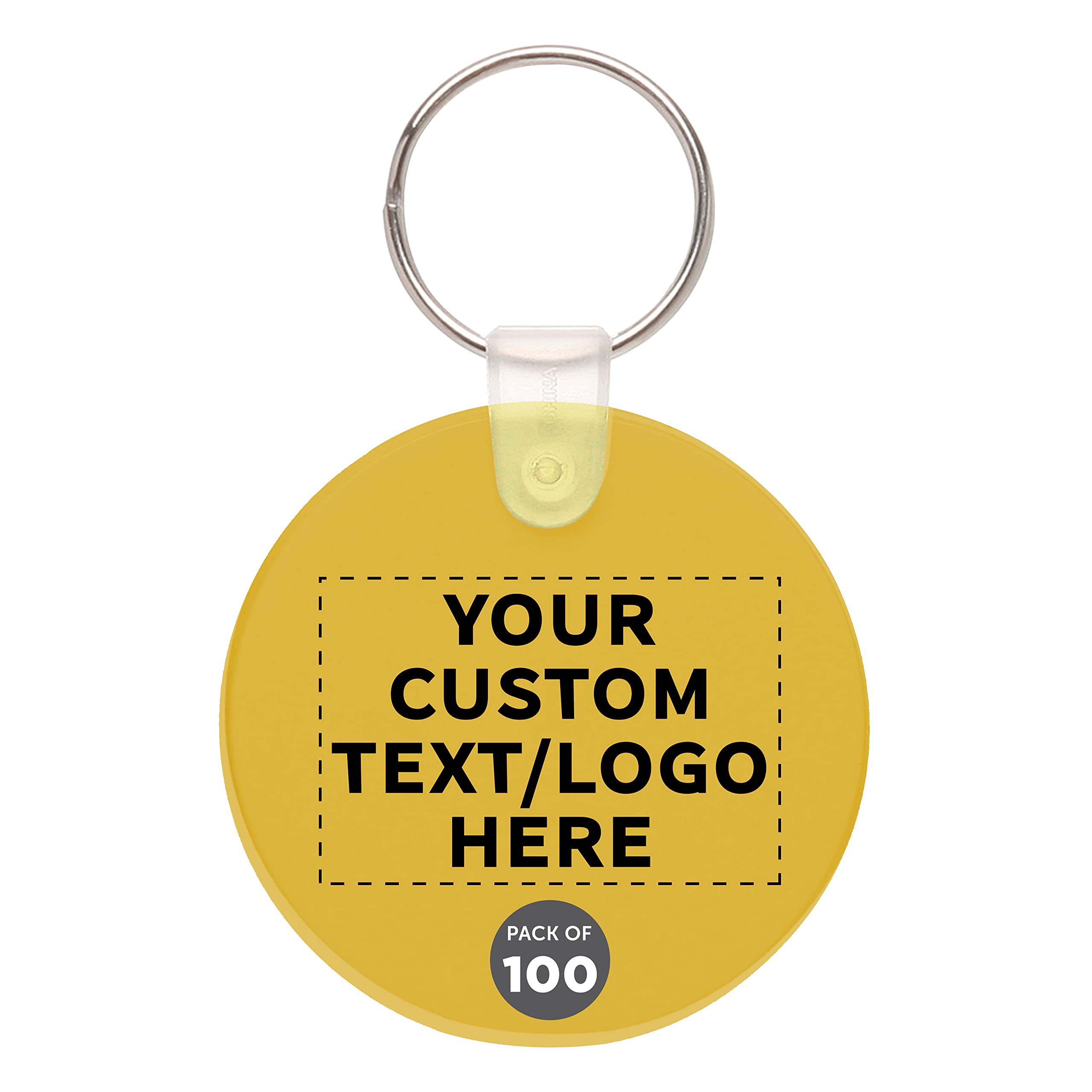 100-Pack Custom Round Soft Key Tags - Personalized Bulk Keychains for Tradeshows, Events & Party Favors - Durable Yellow Key Tags for Business Promotions, Giveaways and Branding