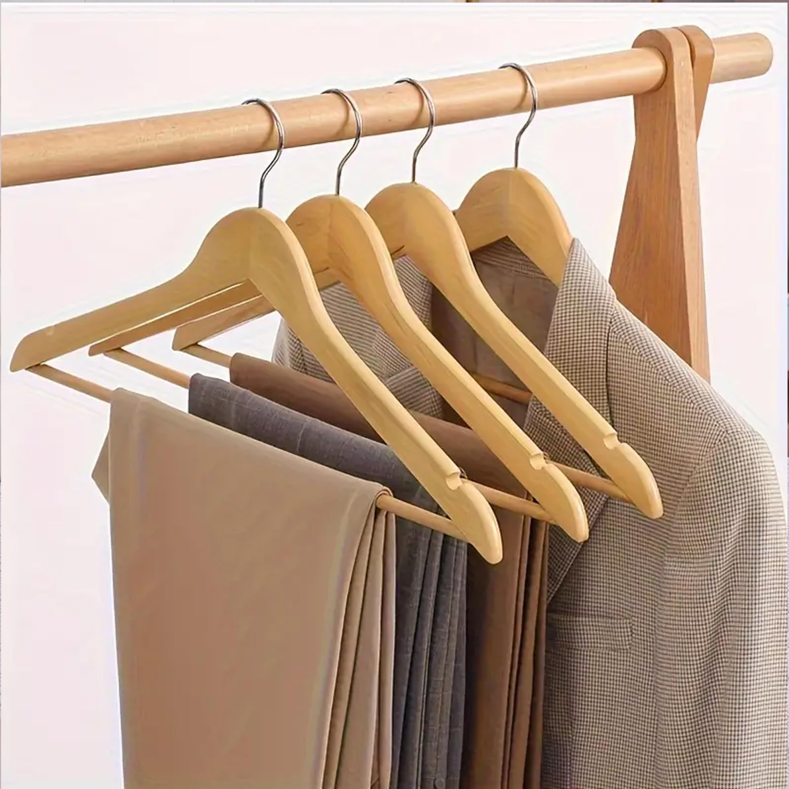 Premium Kashi Home Wooden Clothes Hangers - 100 Pack Natural Wood Coat Hangers with 360° Rotating Hook & Shoulder Grooves for Suits, Jackets & Dresses | Slim, Durable & Space-Saving Wardrobe Organizer for Closet, Laundry Room & Travel