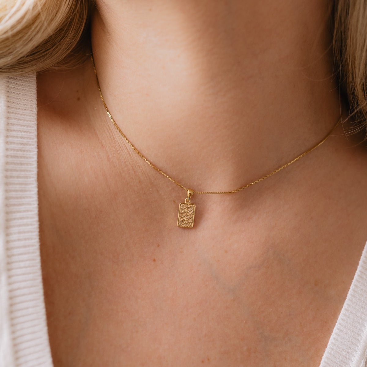 Love Dainty Dog Tag Necklace - Peach Cubic Zirconia & Gold Plated Charm Pendant for Women | Perfect for Everyday Wear, Gifts & Special Occasions