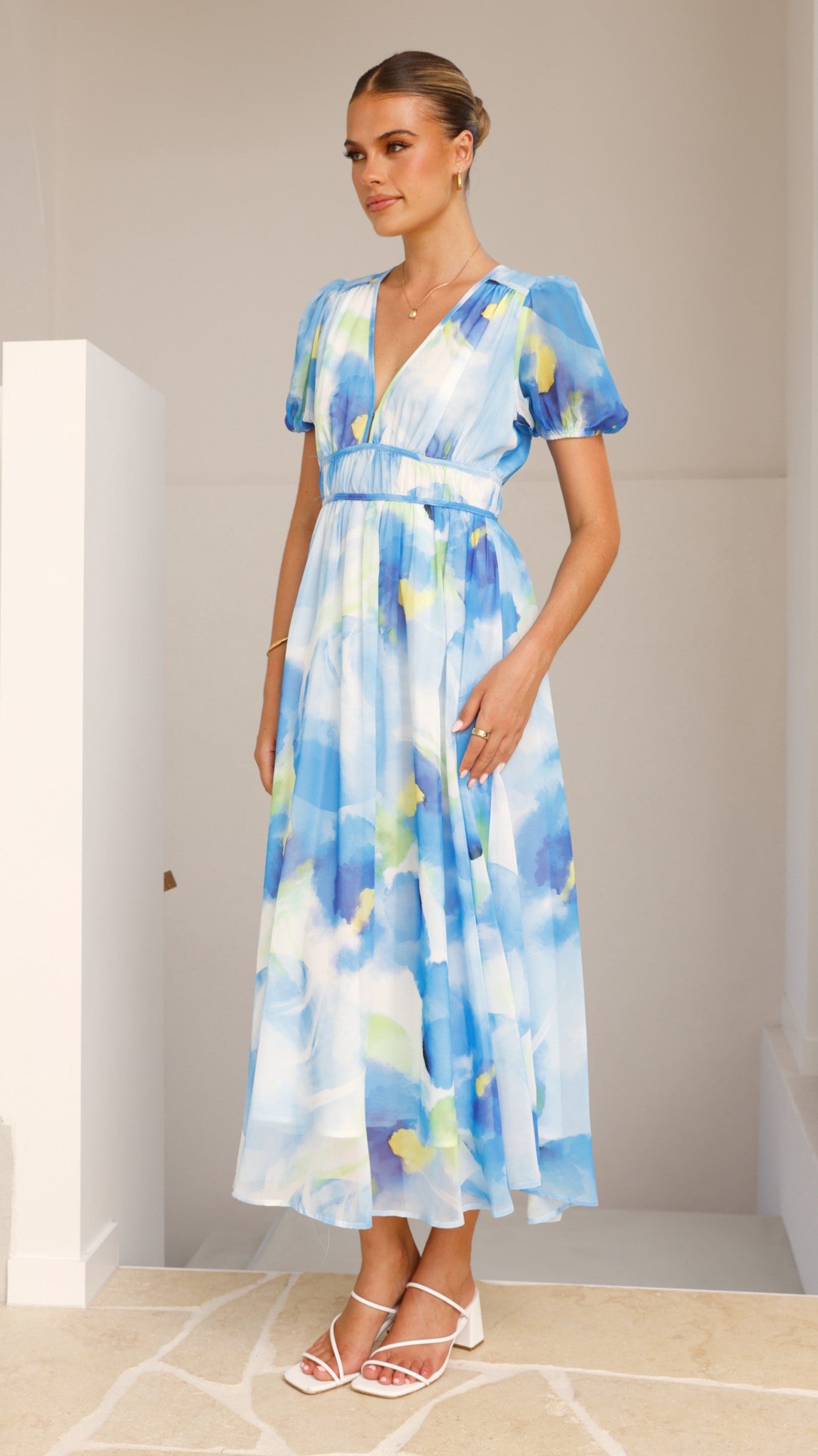 Amberose Maxi Dress for Women - Blue & Green Flowy Summer Beach Dress | Perfect for Vacations, Parties & Casual Outings