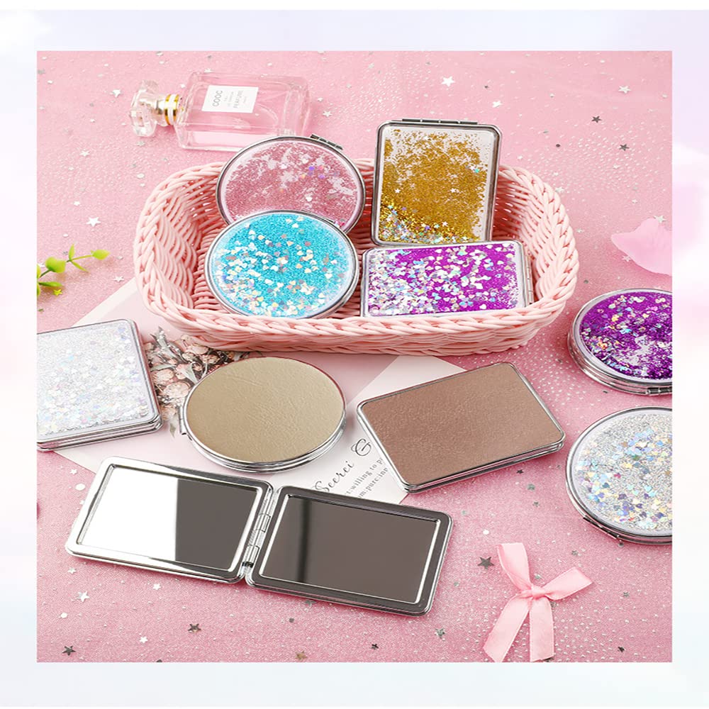 HSYHERE Compact Double-Sided Travel Mirror - Foldable Square Silver Makeup Mirror for Women | Portable Hand Mirror for Home, Office & Travel | Perfect for Cosmetics, Purse & On-the-Go Touch Ups