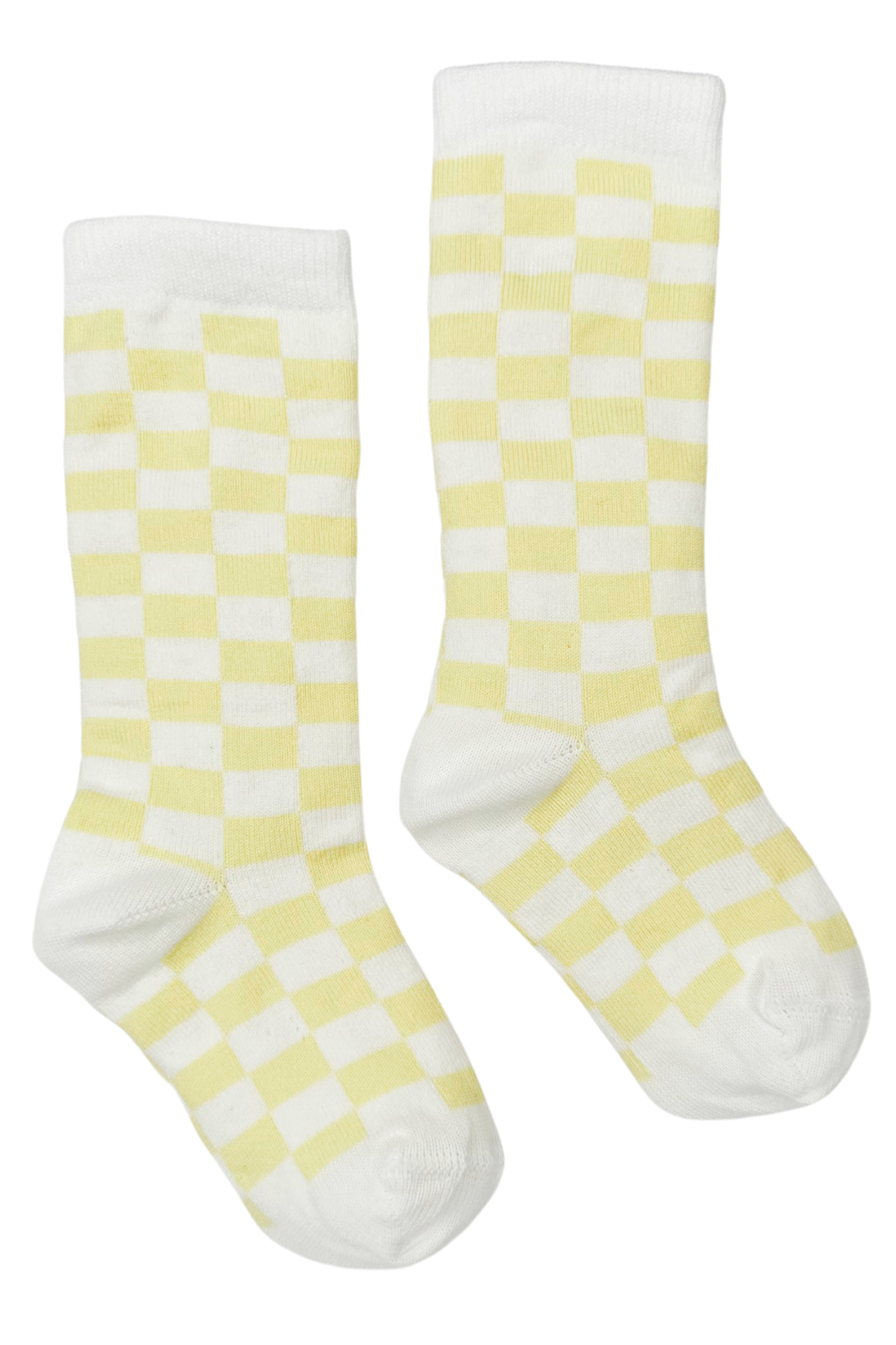 Lemon Checkerboard Knee High Socks for Women - Fun Striped Cotton Crew Socks - Cute Casual & Party Wear - Perfect for Costumes, Cosplay, and Everyday Fashion