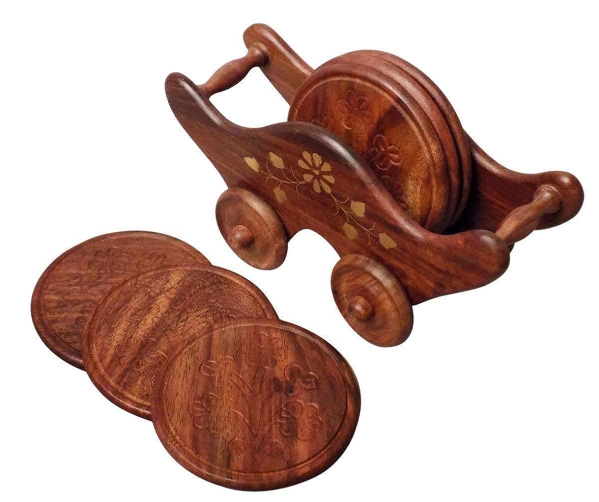 Handcrafted Wooden Tea Coaster Set - Natural Brown Kitchen & Bar Accessories for Hot & Cold Drinks, Home Decor, Dining Table Protection, Gift Idea for Tea & Coffee Lovers