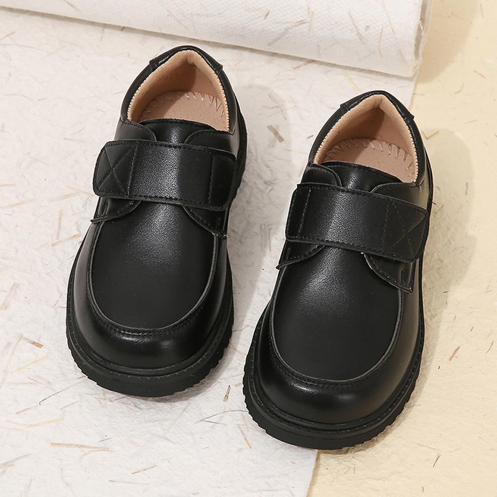 Kids Oxford School Shoes - Boys & Girls Uniform Loafers with Hook & Loop for Comfort - Black Church & Dress Shoes for School, Formal Wear & Daily Use