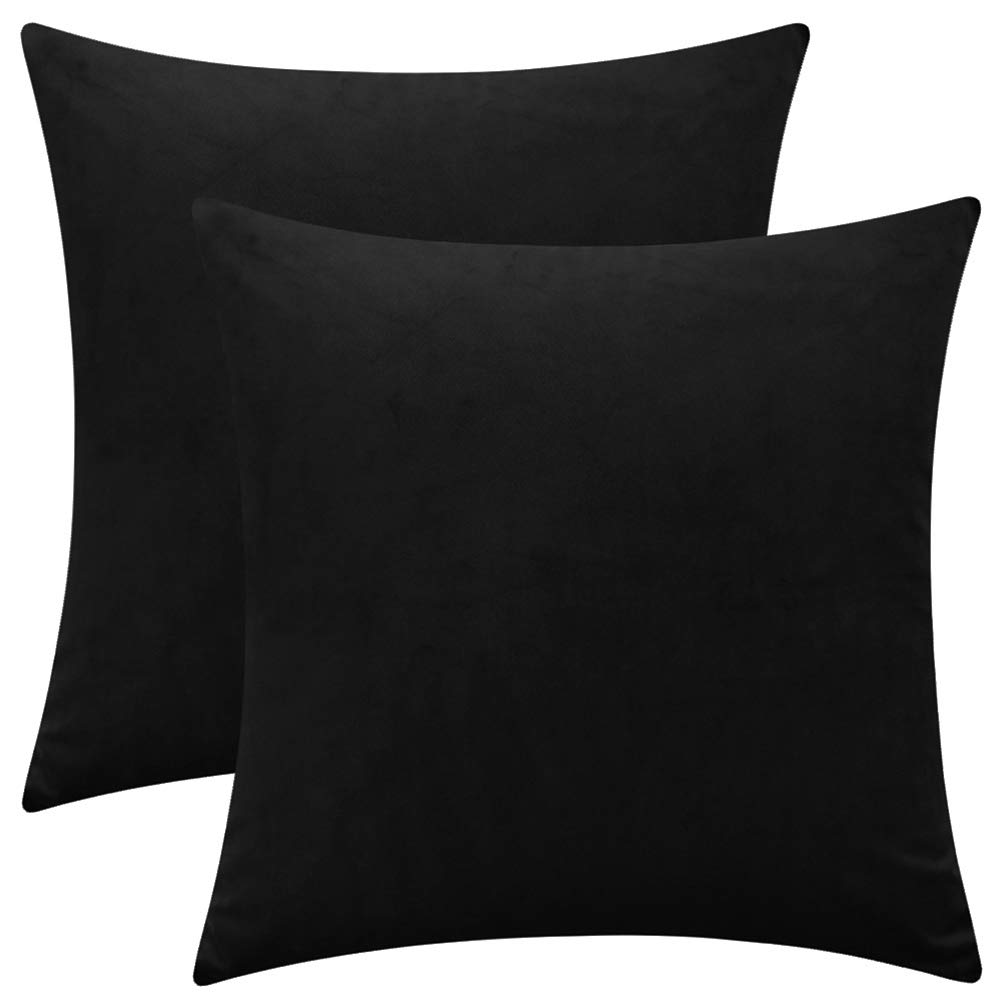 Rythome Set of 2 Soft Velvet Decorative Square Throw Pillow Covers 16x16 Inches - Black for Sofa, Couch, Bed & Home Decor | Living Room, Bedroom, Office Accent Pillows