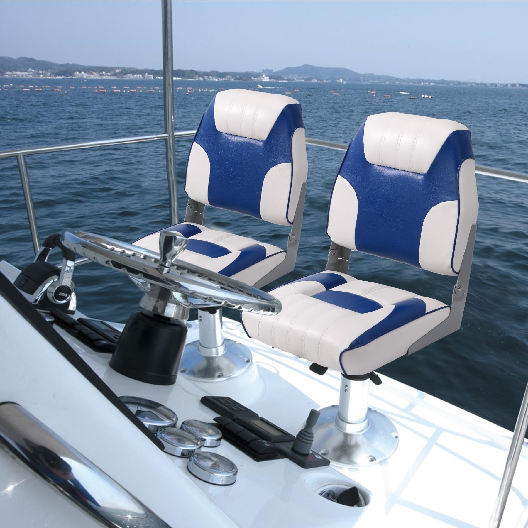 GAOMON 2 Pack Low Back Boat Seats with Stainless Screws - Fold-Down Fishing Chairs for Speedboats & Canoes