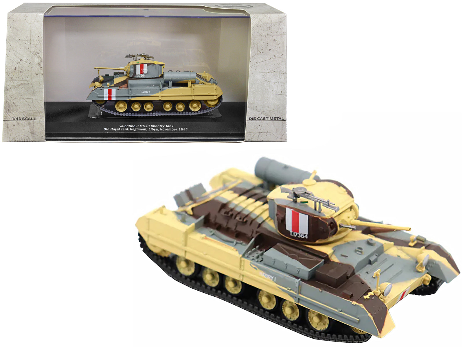 1/43 Scale Valentine MK.II Infantry Tank Diecast Model - British 8th Royal Tank Regiment, Libya 1941 - WWII Military Vehicle Collectible for Display & Diorama Scenes