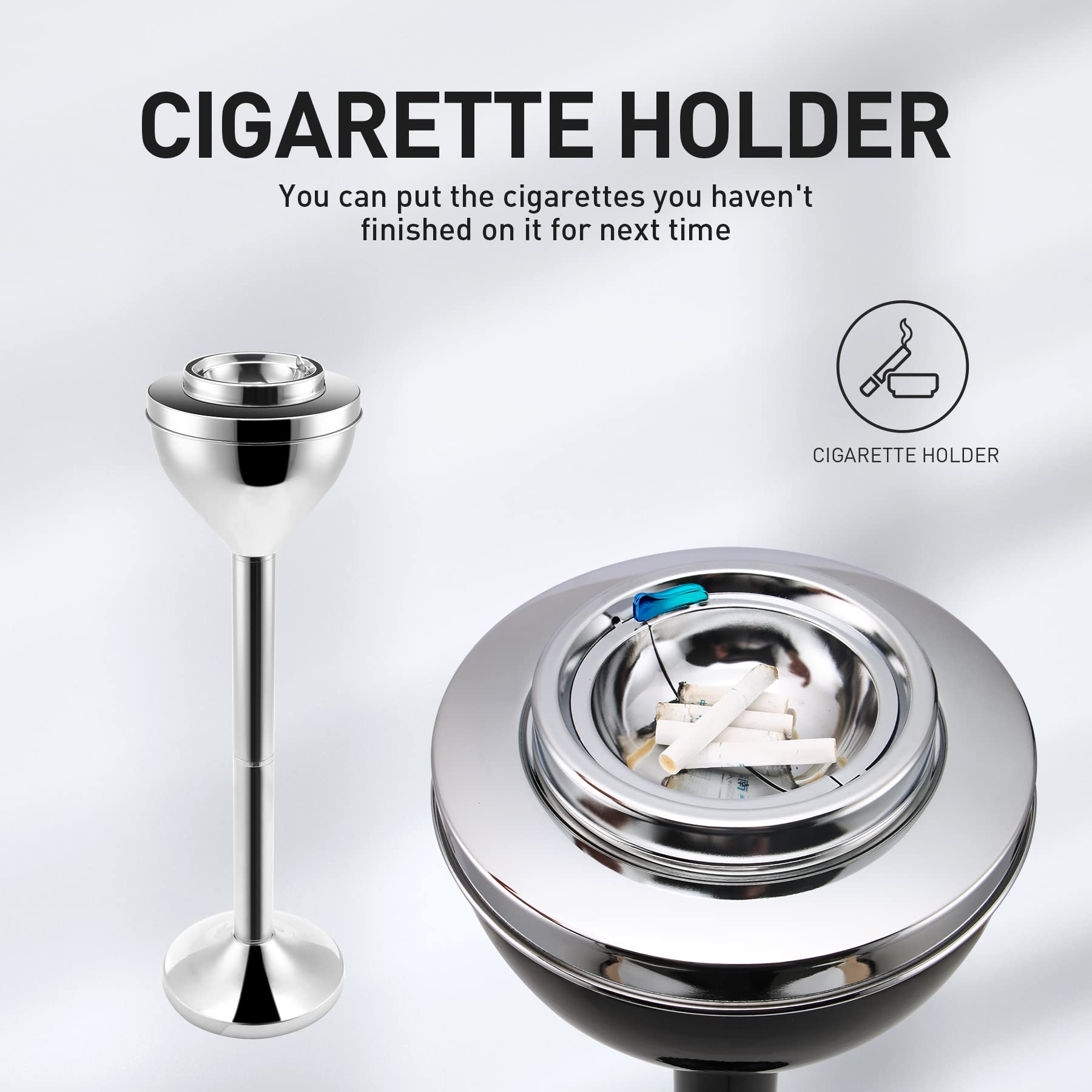 Large Outdoor Standing Ashtray for Patio - Tall Commercial Metal Cigarette & Cigar Ash Tray with Lid - Perfect for Backyard, Smoking Areas, and Public Spaces