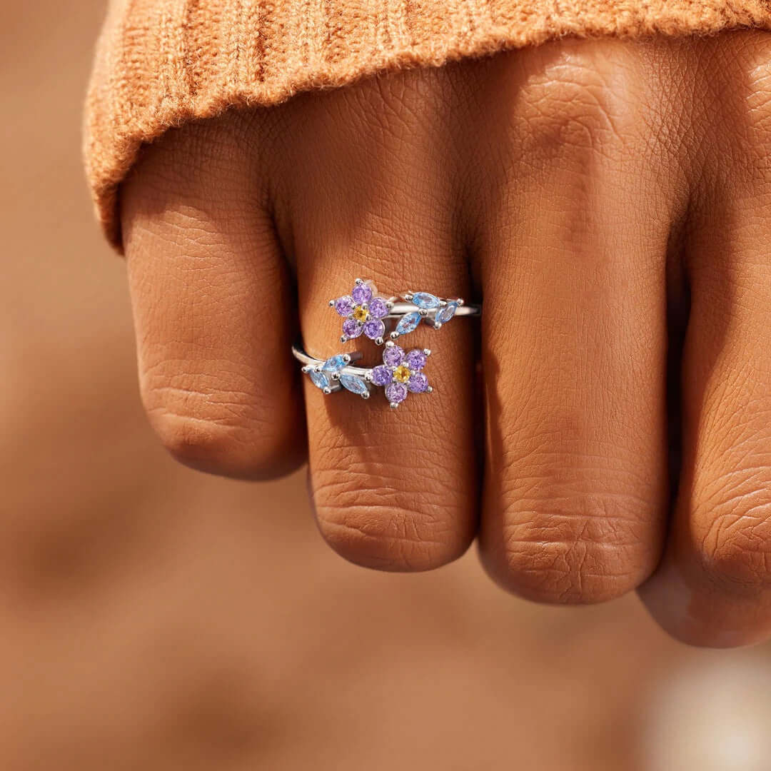 Forget Me Nots Flower Blossom Stacking Rings | YS080 - Dainty Floral Jewelry for Women, Gift for Her, Perfect for Weddings, Anniversaries & Everyday Wear