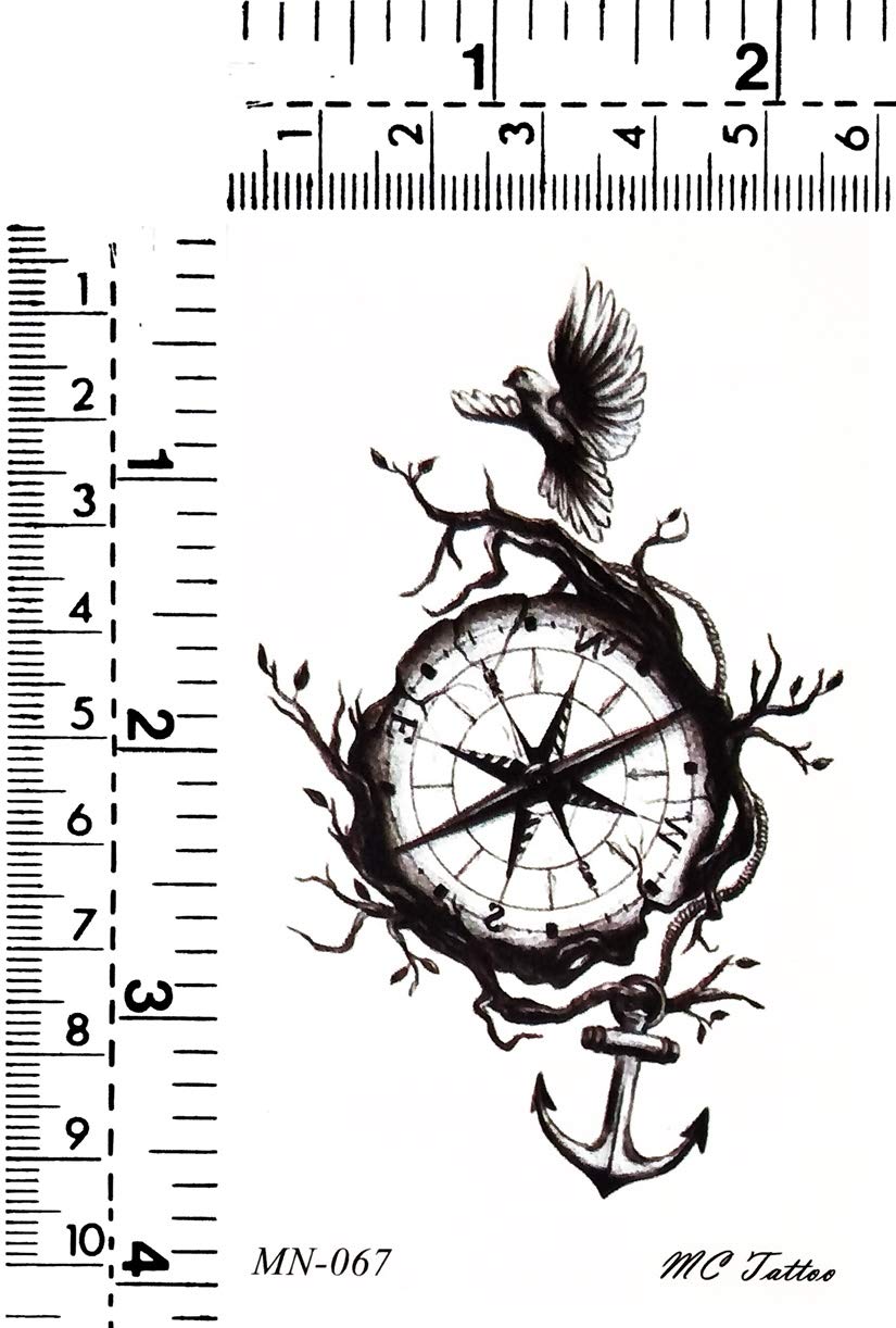 Waterproof Temporary Fake Tattoos for Adults & Kids - 2 Sheets with Bird, Anchor, Compass & Watch Designs - Body Art Stickers for Men & Women | Perfect for Parties, Festivals & Costume Makeup (10 Pack)