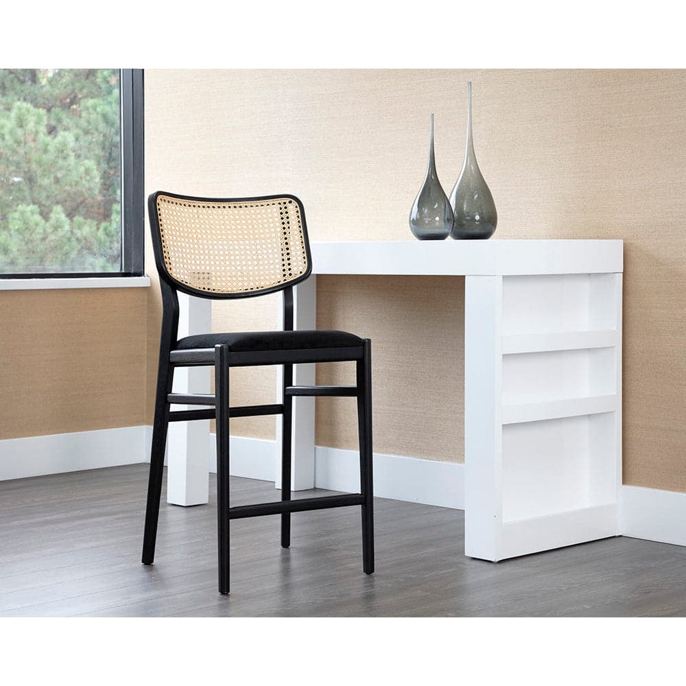 Annex Counter Stool - Velvet Upholstered Bar Stool with Black/Natural Finish - Perfect for Kitchen Islands, Breakfast Bars & Home Decor