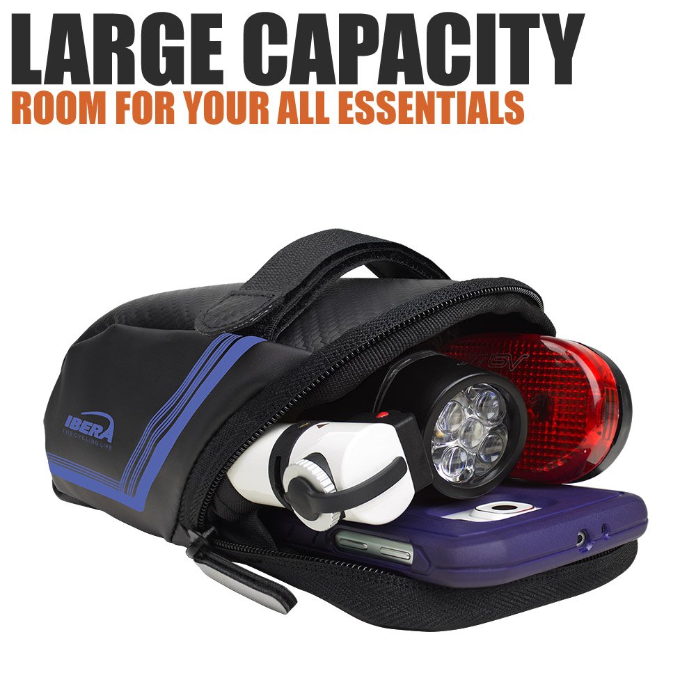 Ibera 1L Waterproof Bike Saddle Bag - Universal Fit for All Bicycle Seats with Reflective Strip & Taillight Compatibility - Durable Cycling Storage for Tools, Phone & Essentials - Perfect for Commuting, Road Biking & Mountain Adventures