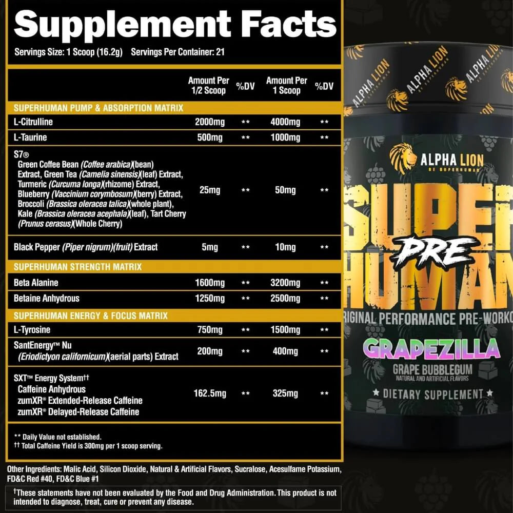 Alpha Lion SUPERHUMAN® PRE Workout Supplement 342.3g - Boost Energy, Focus & Performance for Intense Training | Pre-Workout Powder for Gym, Bodybuilding & Fitness Enthusiasts