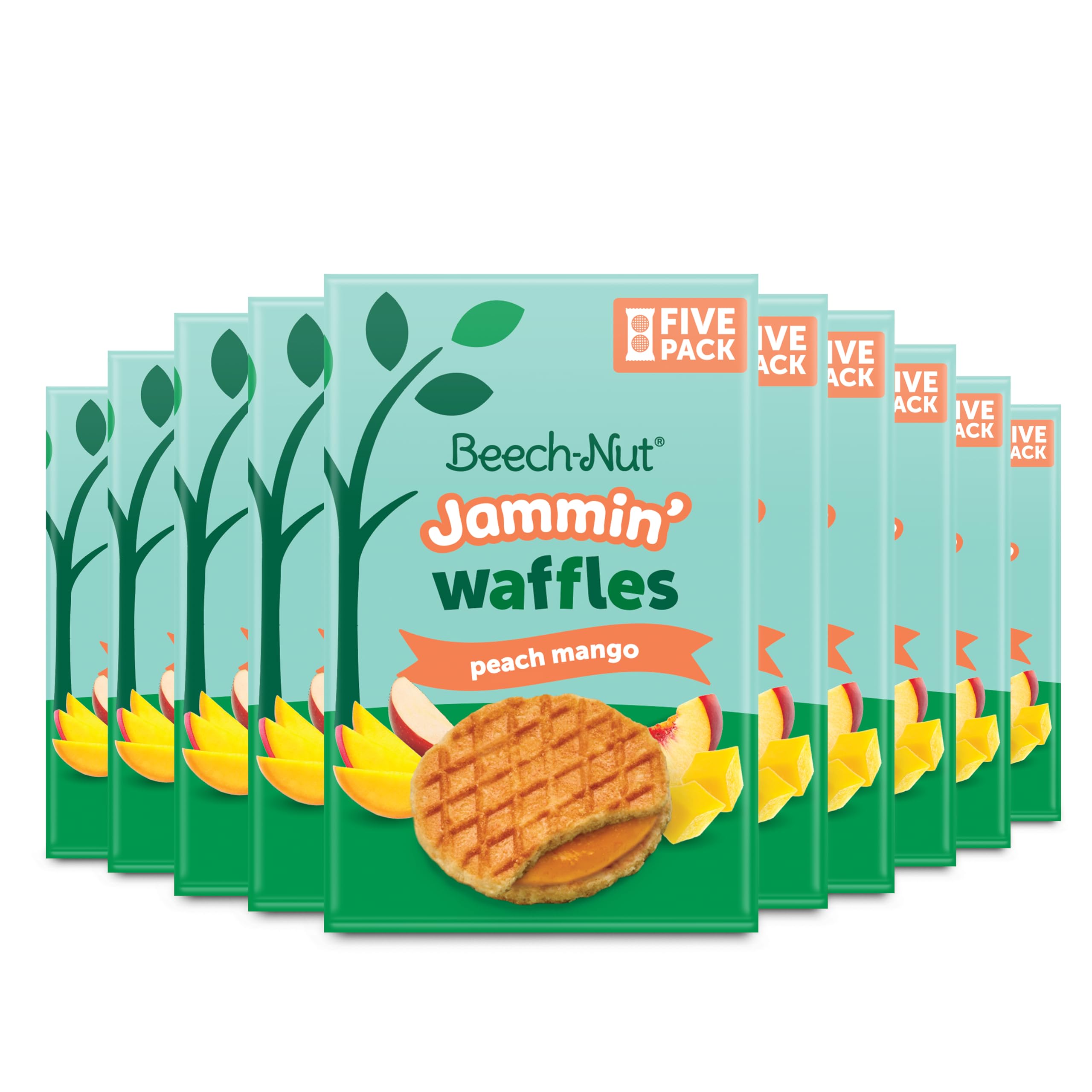 Beech-Nut Toddler Snacks - Jammin' Waffles with Peach Mango Fruit Filling for Babies & Toddlers (10 Boxes, 50 Individually Wrapped Packs) | Healthy On-the-Go Snack for Daycare, Travel & Playtime