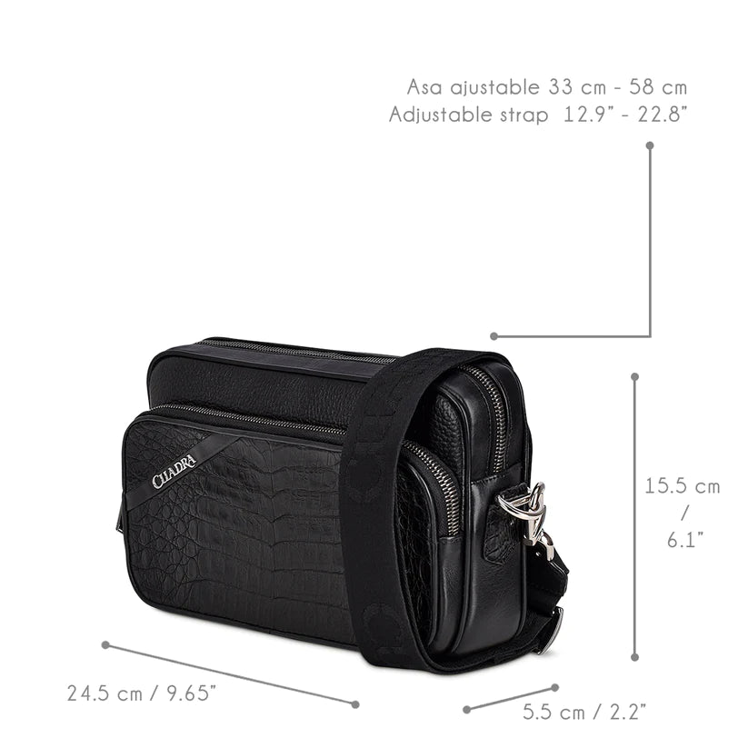 BOC04FU Men's Black Casual Caiman Leather Chest Clutch Bag - Stylish Crossbody Messenger Bag for Everyday Use, Travel & Outdoor Activities