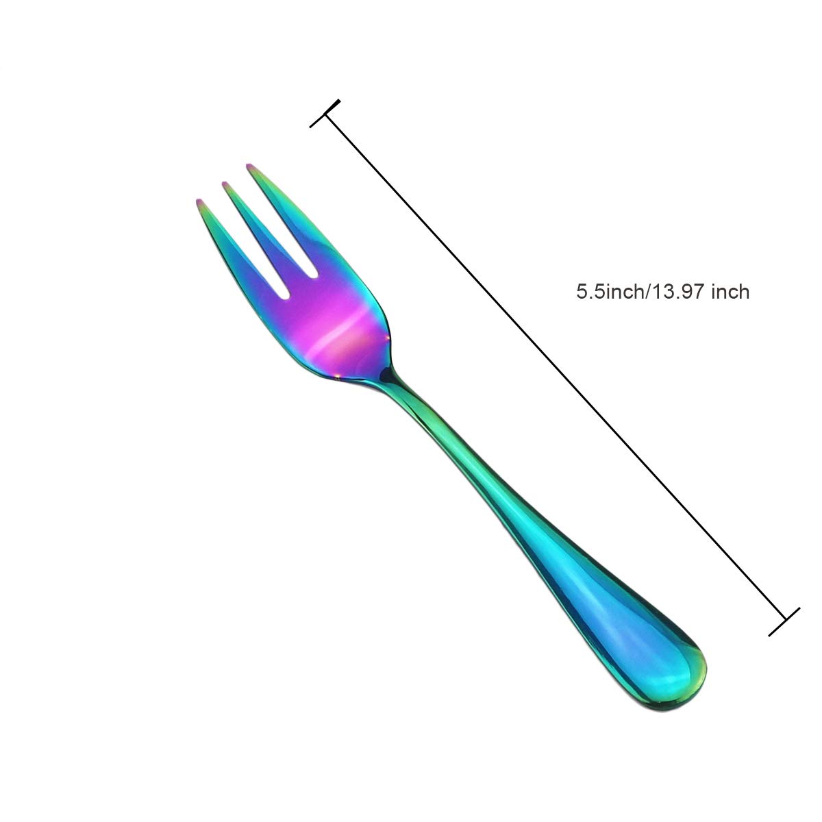 Rainbow Cake Forks Set of 6 - 5.5 Inch Stainless Steel Small Appetizer Forks - Mirror Polished Dessert Forks for Cake, Fruit, Pie, Pastry - Elegant Flatware for Parties, Weddings & Tea Time