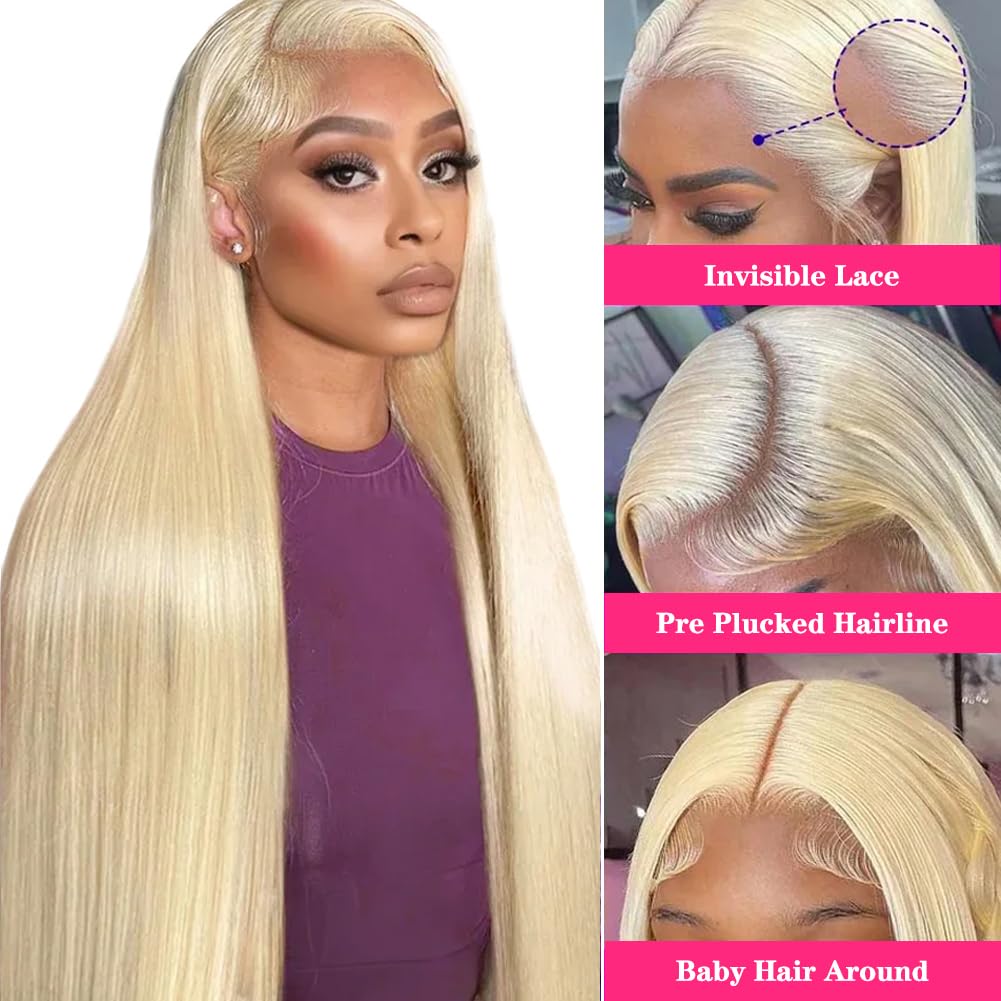 24 Inch 613 Blonde 13x6 HD Lace Front Wig Human Hair Straight 200 Density Pre Plucked With Baby Hair | Natural Looking Lace Frontal Wigs for Daily Wear, Cosplay, Parties & Special Occasions