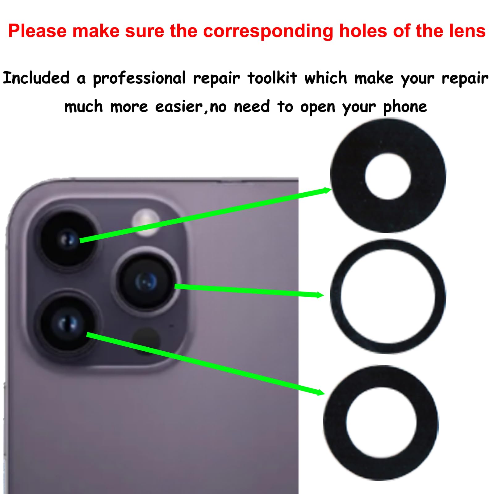iPhone 14 Pro/14 Pro Max Rear Camera Lens Glass Replacement with Pre-Installed Adhesive & Repair Tool Kit - Easy DIY Fix for Cracked or Scratched Camera Lens - Perfect for Home Repair, Phone Maintenance, and DIY Enthusiasts