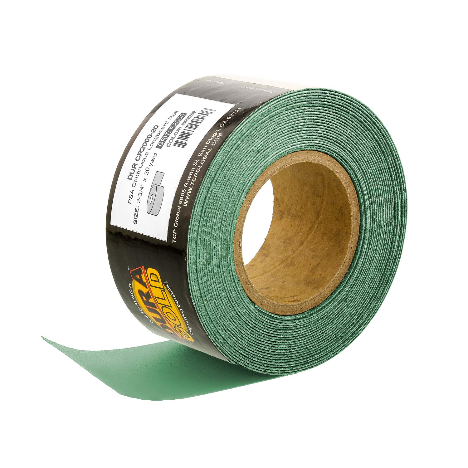 Dura-Gold Pro Series Longboard Hand Sanding File Sander Block - Hook & Loop Backing with PSA Adapter Pad & 2000 Grit Green Sandpaper Roll, 2-3/4