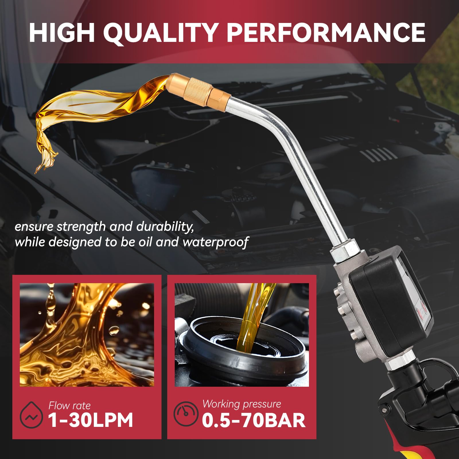 Poafamx Heavy Duty Digital Oil Control Valve Meter Nozzle - 8GPM/30LPM Air Operated Oil Transfer Pump - 7-1000 PSI (0.5-70 Bar) Fluid Dispenser with 1/2