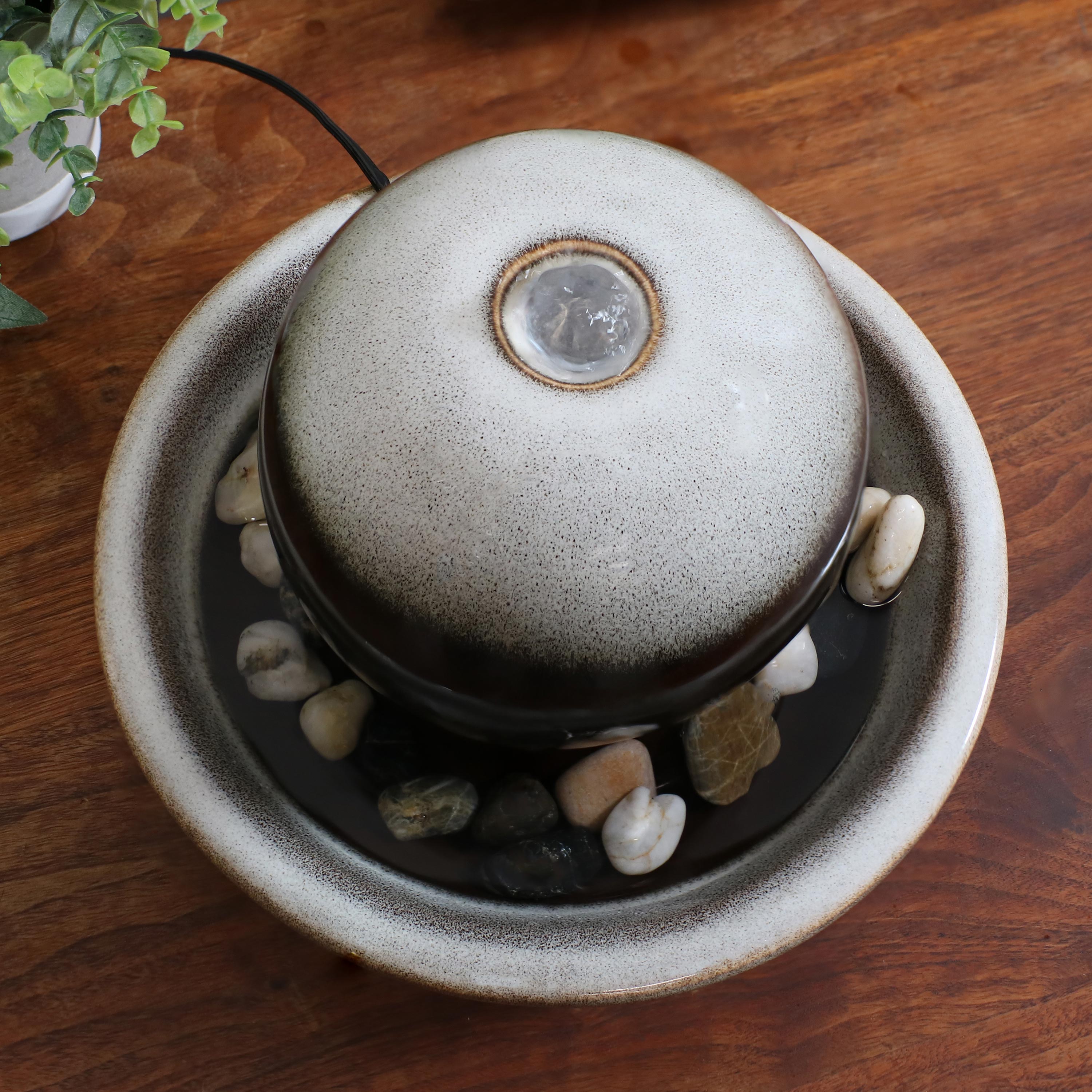 Sunnydaze Modern Orb Design Ceramic Tabletop Water Fountain - Indoor Zen Decor for Home, Office & Garden Relaxation