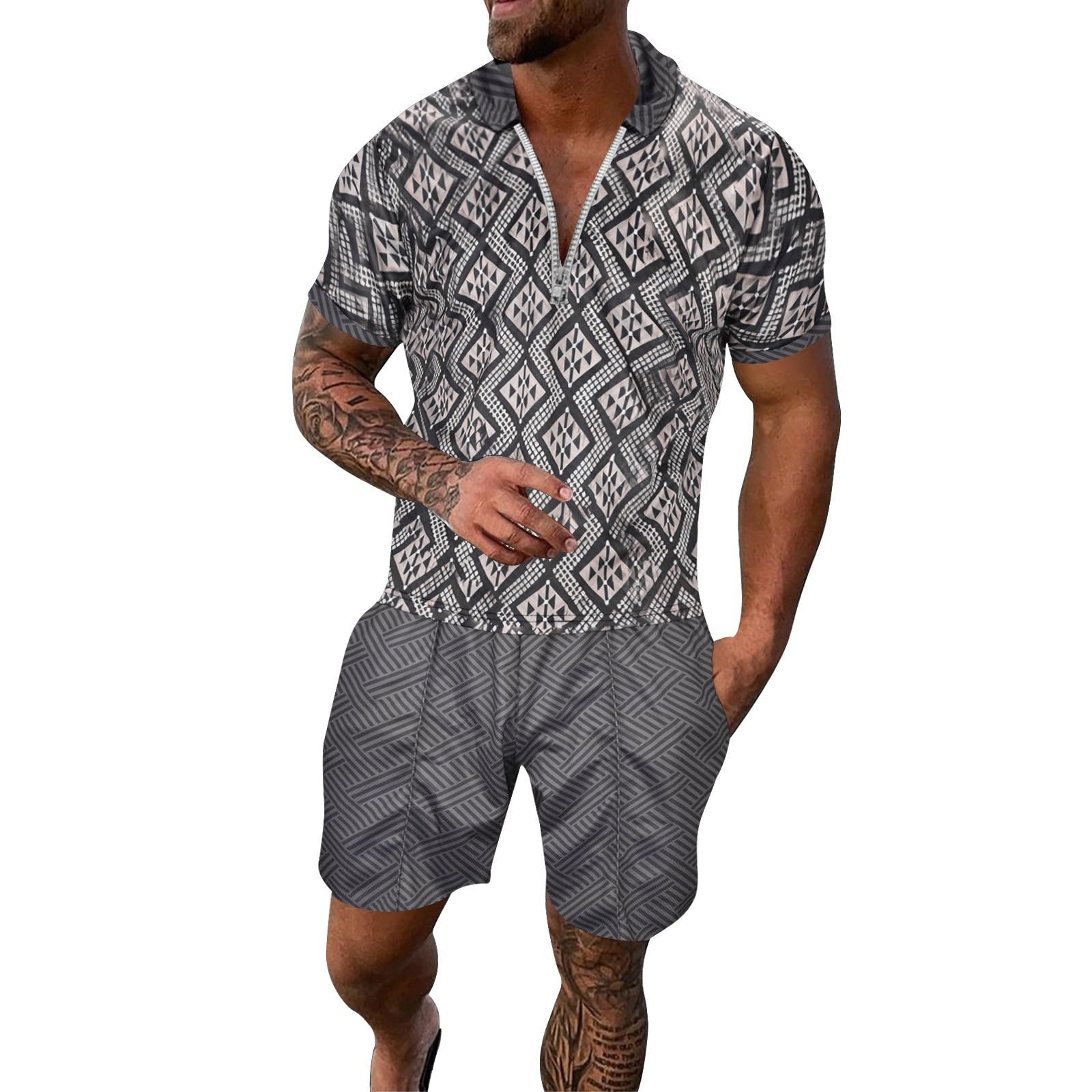 Fossean Men's Summer Tracksuit Set - Breathable Polo Shirt & Cycling Shorts for Jogging, Football, and Activewear | Gym Outfits, Lounge Wear, and Casual Sports Apparel