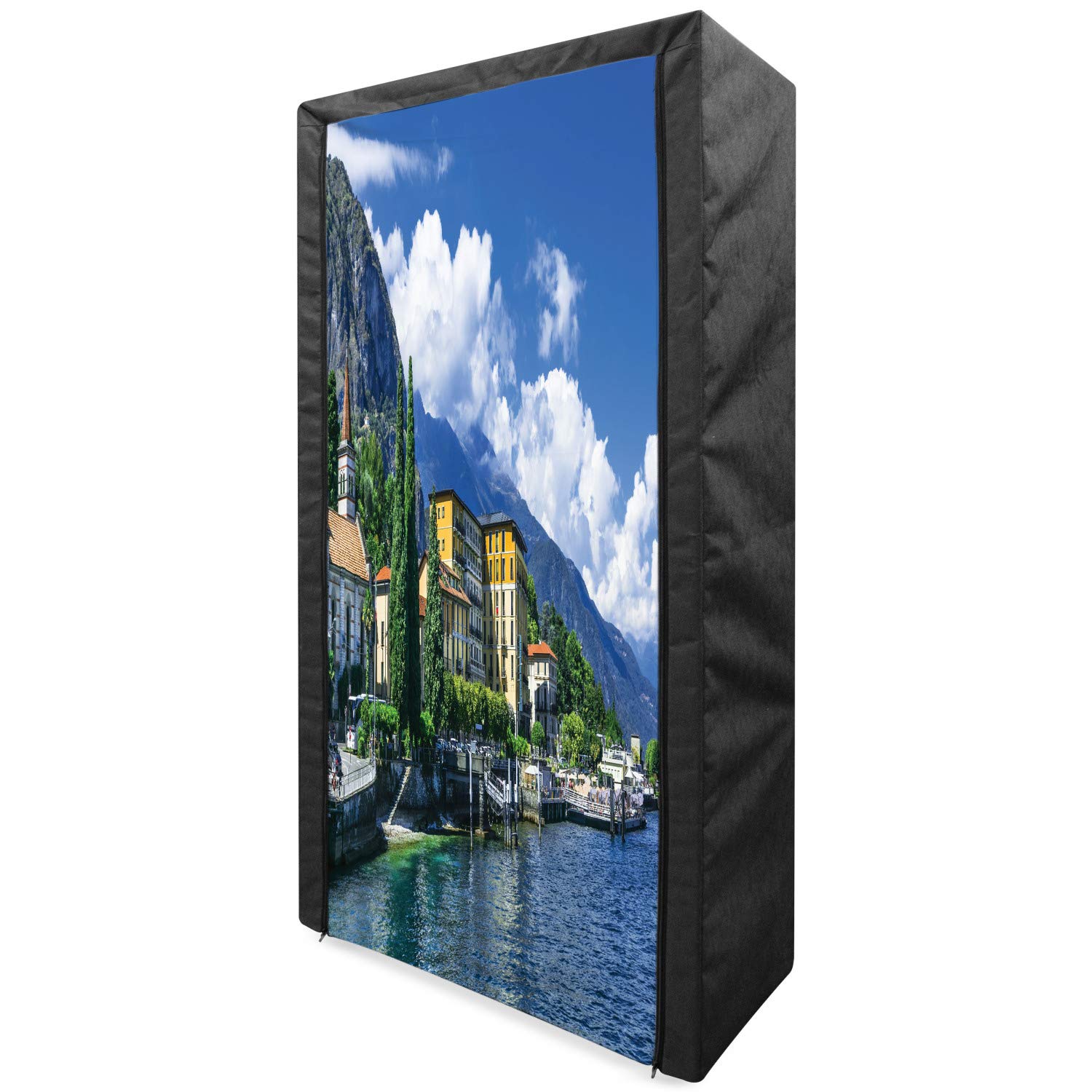 Ambesonne Italy Portable Fabric Wardrobe with Panoramic Lake Como Landscape Print - 33.5