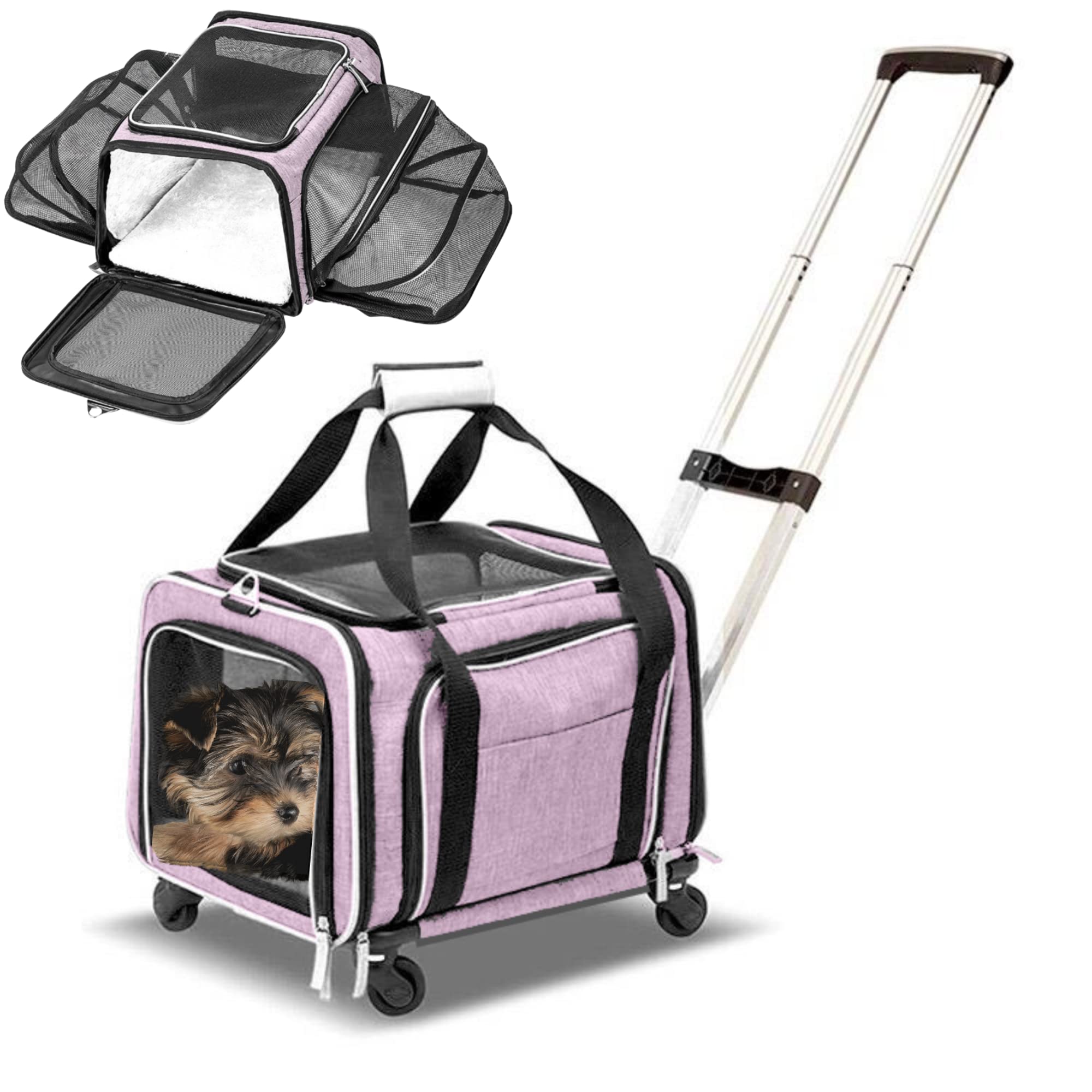 Ruff Life Airline Approved Expandable Pet Carrier with Wheels - Premium Rolling Pet Carrier for Dogs & Cats - Extra Spacious Soft-Sided Travel Carrier for Airplane, Car & Vet Visits