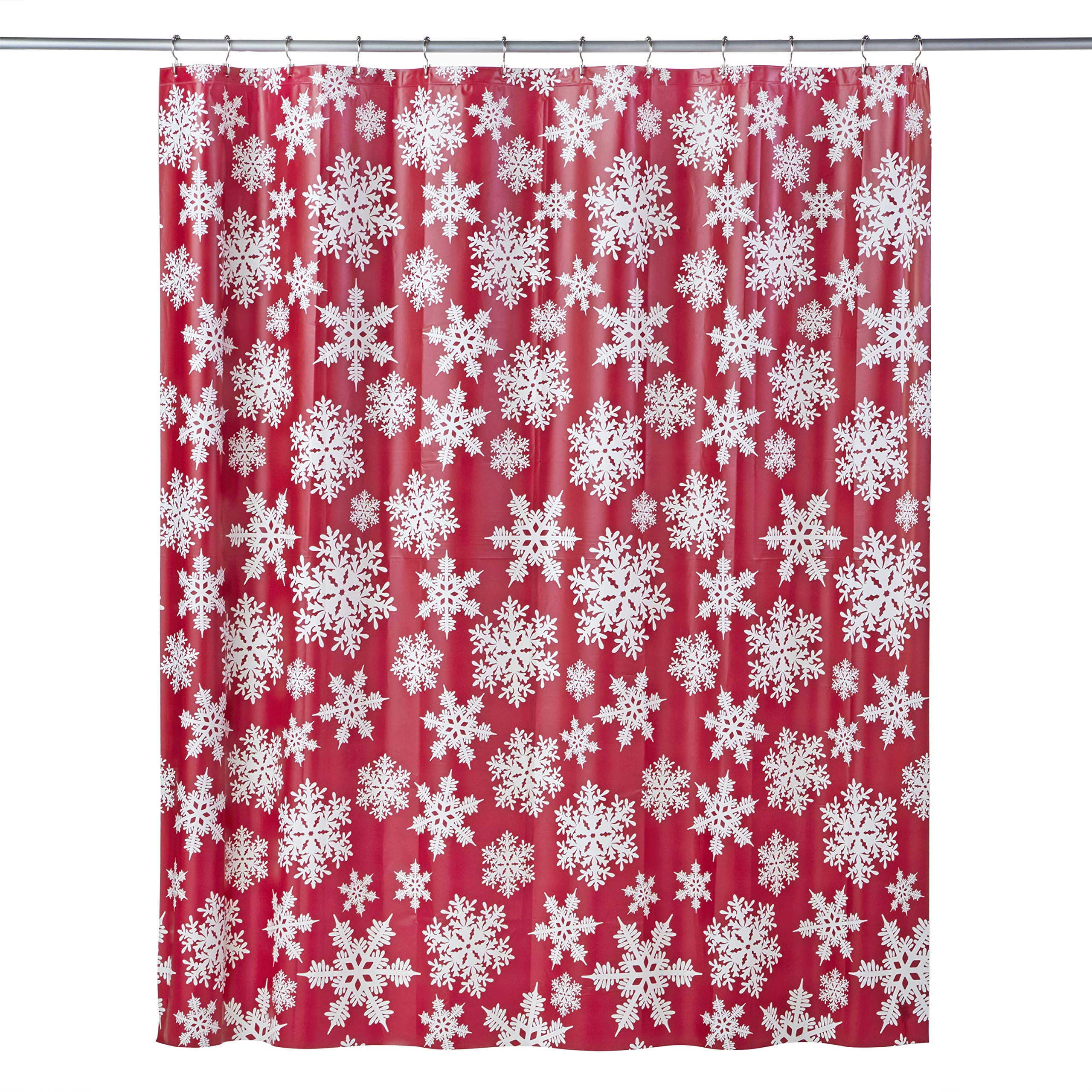 SKL Home Red Shower Curtain with Frosty Design - Waterproof Bathroom Decor for Modern Homes - Perfect for Bathrooms, Guest Rooms & Dormitories
