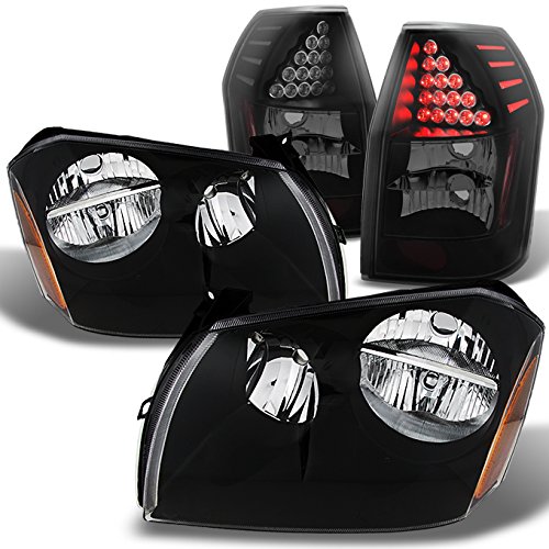 AKKON Black Headlights & LED Smoke Tail Lights for 2005-2008 Dodge Magnum - Left & Right Side Replacement - Upgrade Your Car's Style & Night Visibility for Driving & Custom Builds