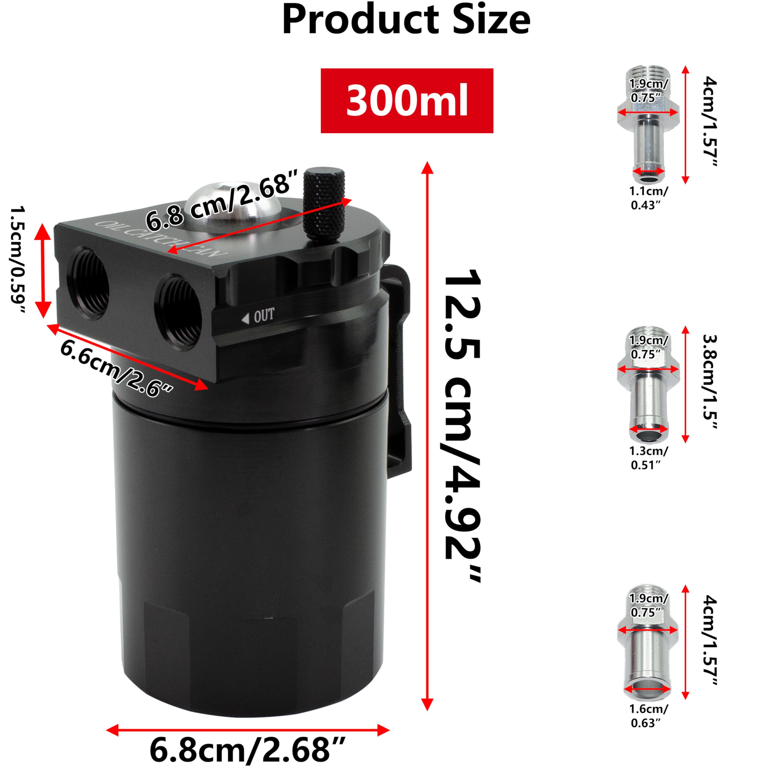 Universal Aluminum Oil Catch Can with Baffle - 300ml Oil Separator & Reservoir Tank (Black) - Perfect for Car Engine Protection & Performance Enhancement