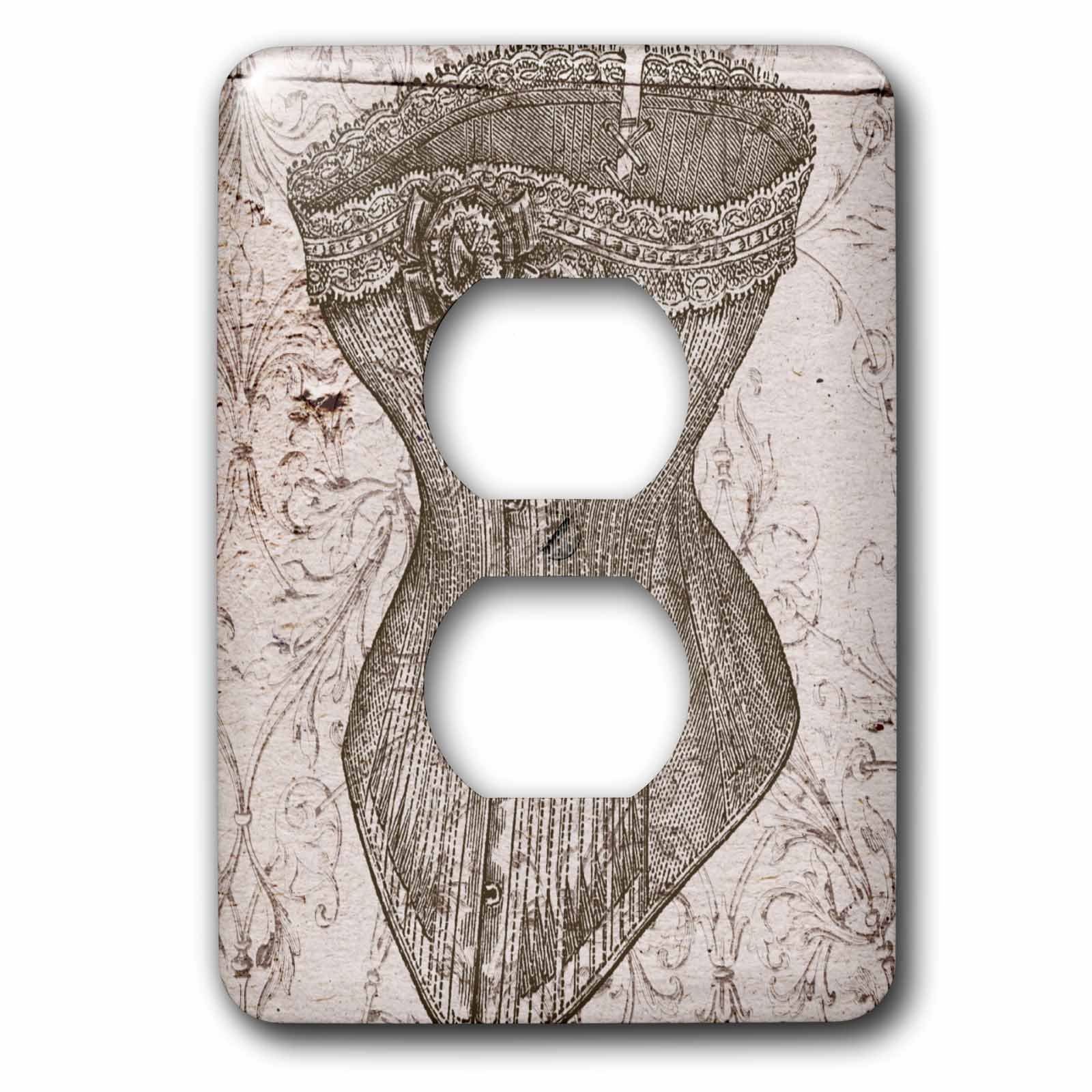 Vintage Steampunk Corset Art 2 Plug Outlet Cover - Multicolor Wall Plate for Gothic Home Decor, Industrial Themed Rooms & Unique Electrical Outlet Covers