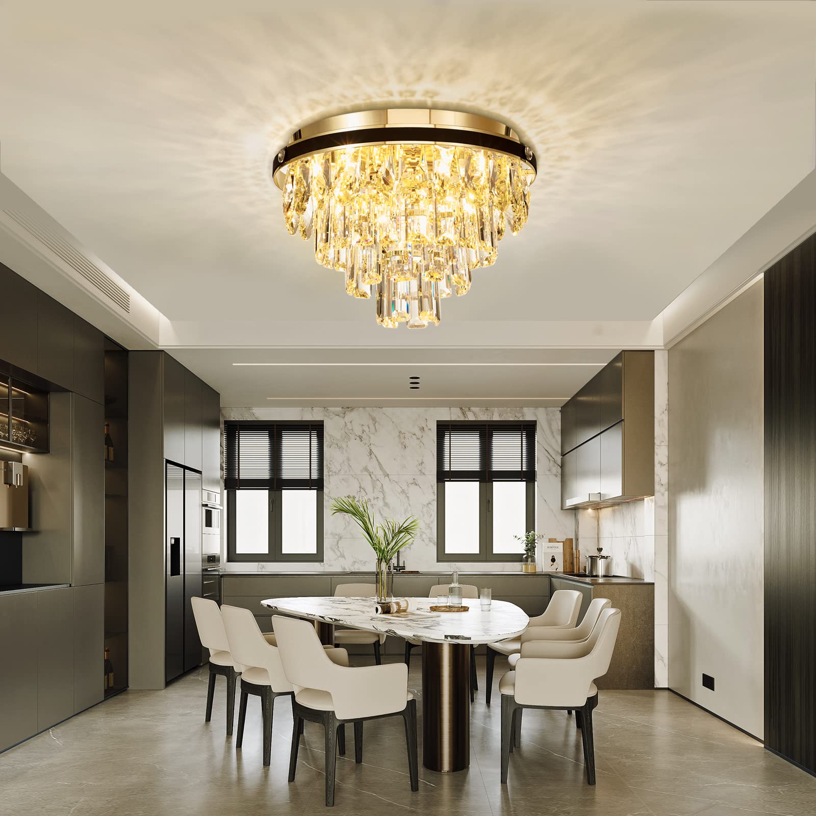 Crystal Chandelier Flush Mount Ceiling Light Fixture - 4-Light Modern Chandelier with Premium Crystals for Hallway, Bedroom, Dining Room & Kitchen (9.84'' H x 13.78'' W) - Elegant Lighting for Home Decor & Special Occasions