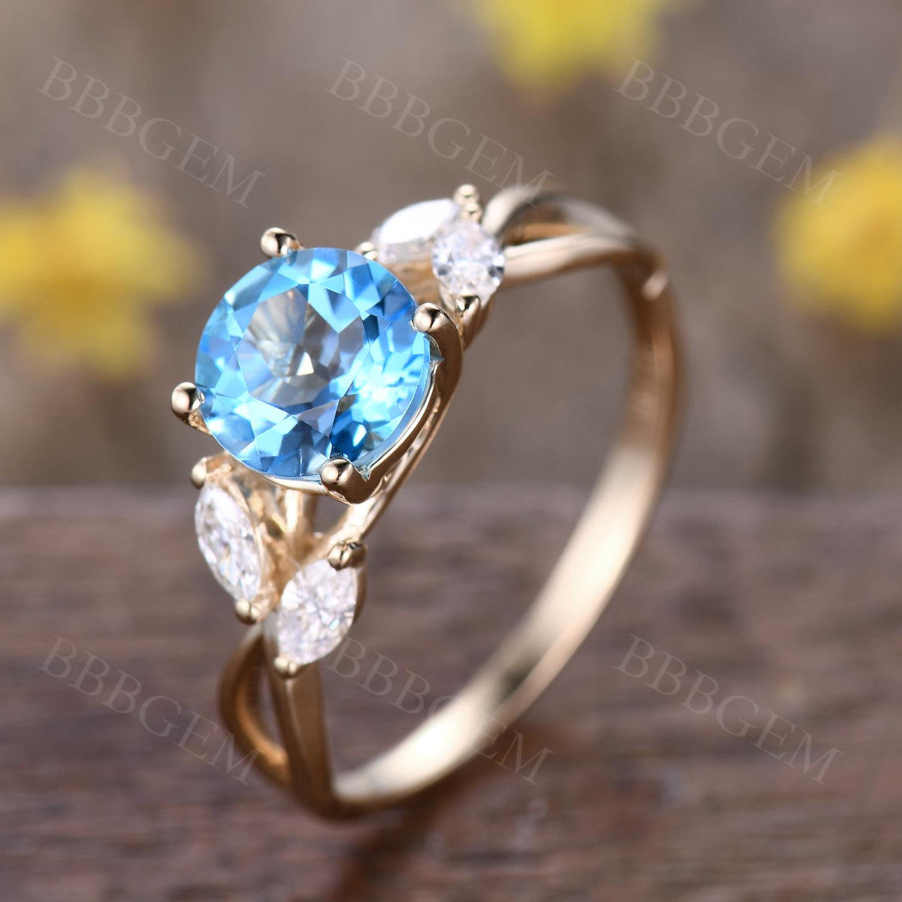 1.75 Carat Round Cut Blue Topaz Engagement Ring in 14K White Gold - Elegant Wedding, Proposal & Anniversary Jewelry Gift for Her