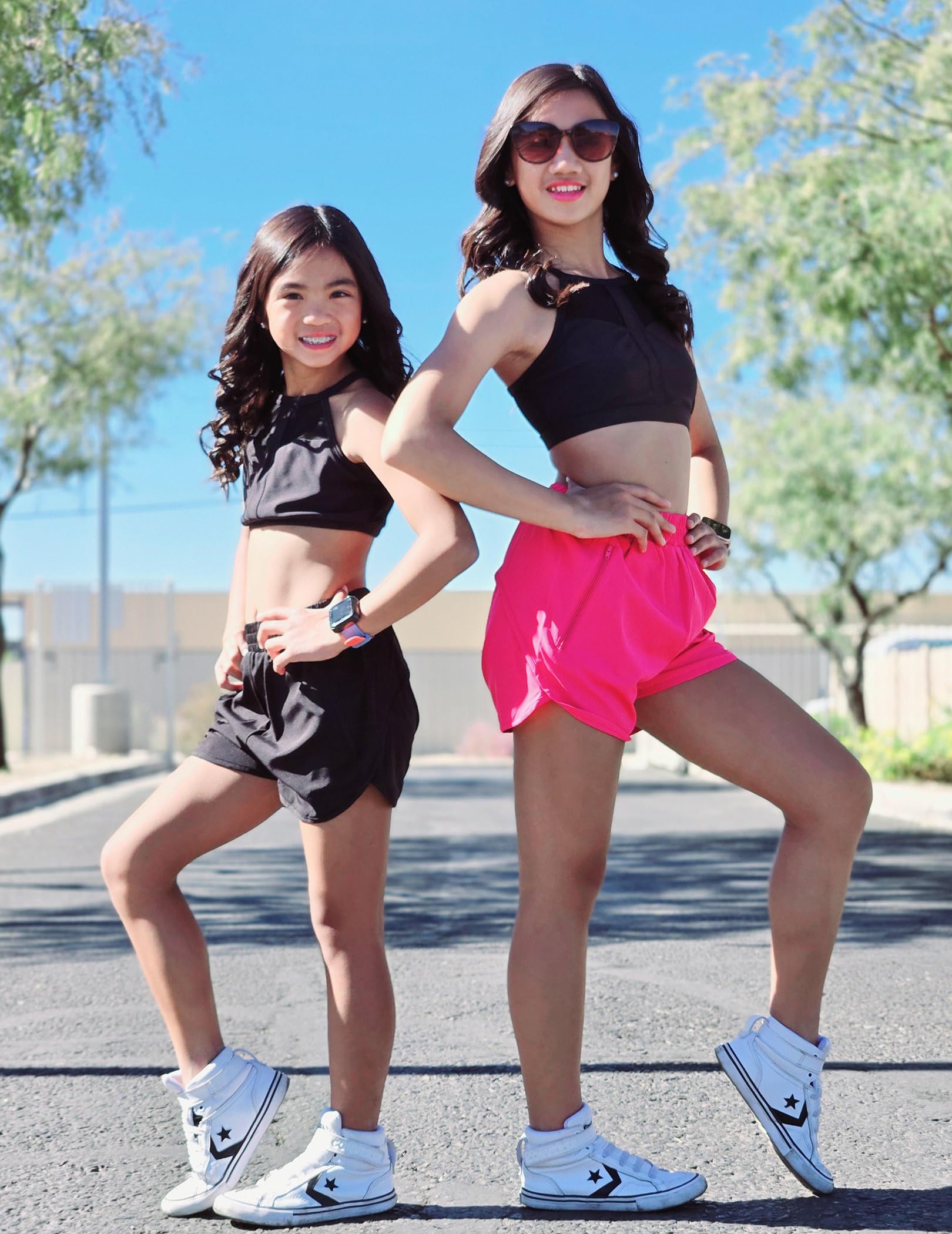 Zaclotre Girls' Athletic Shorts with Zipper Pockets - 2-in-1 Workout Running Volleyball Soccer Shorts with Built-in Liner - Perfect for Kids' Sports, Gym & Outdoor Activities