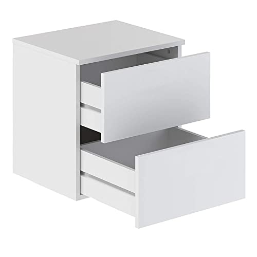 Modern White Nightstand with 2 Drawers - Bedside Table for Bedroom, Organizer Storage Cabinet, Coffee Table Accent Furniture - Perfect for Small Spaces, Apartments & Guest Rooms