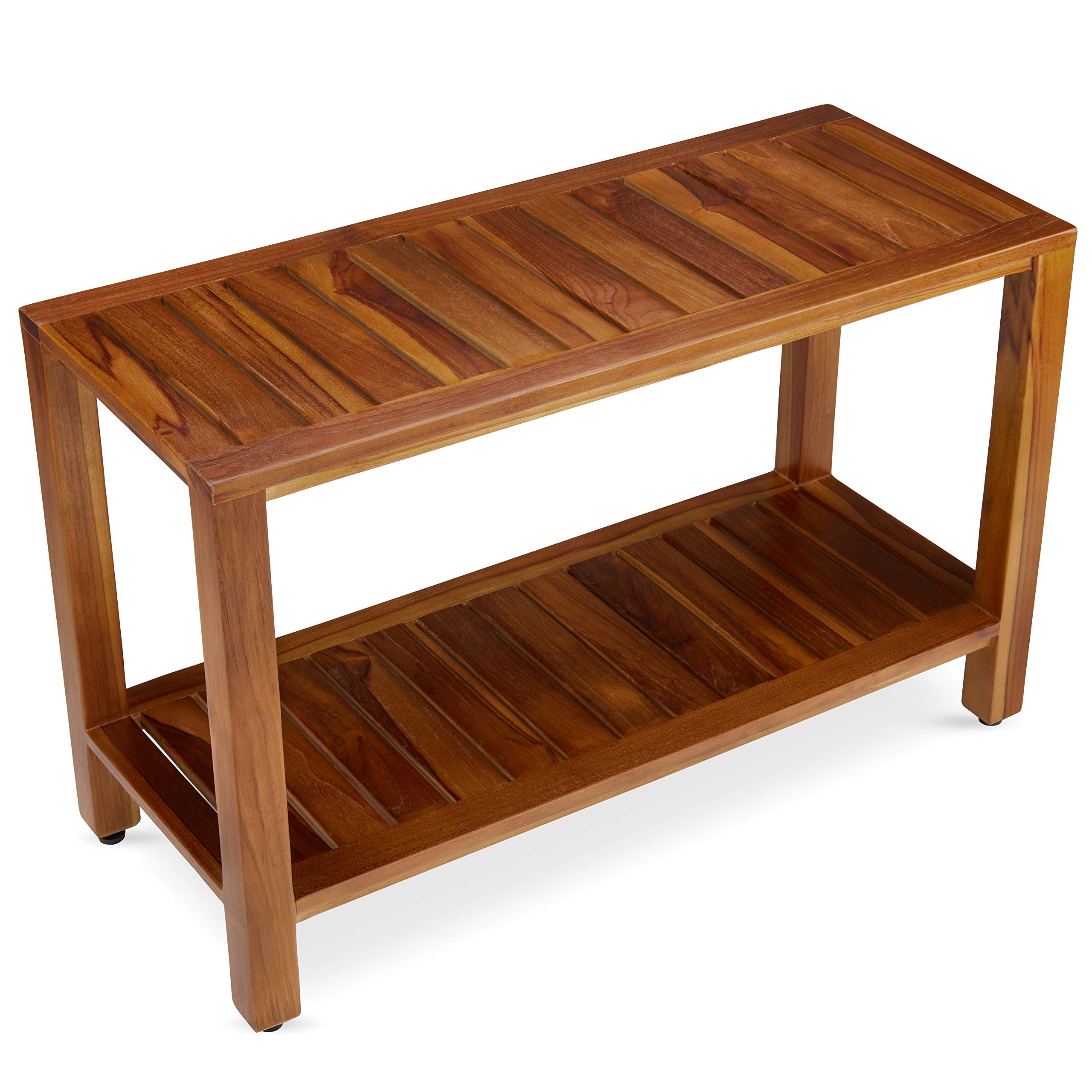 Teak Shower Bench with Shelf 30 Inch - Solid Teak Wood Bathroom Stool for Spa, Sauna & Shower | Freya Fully Assembled Shower Seat | Perfect for Relaxation, Exfoliation & Bathroom Storage