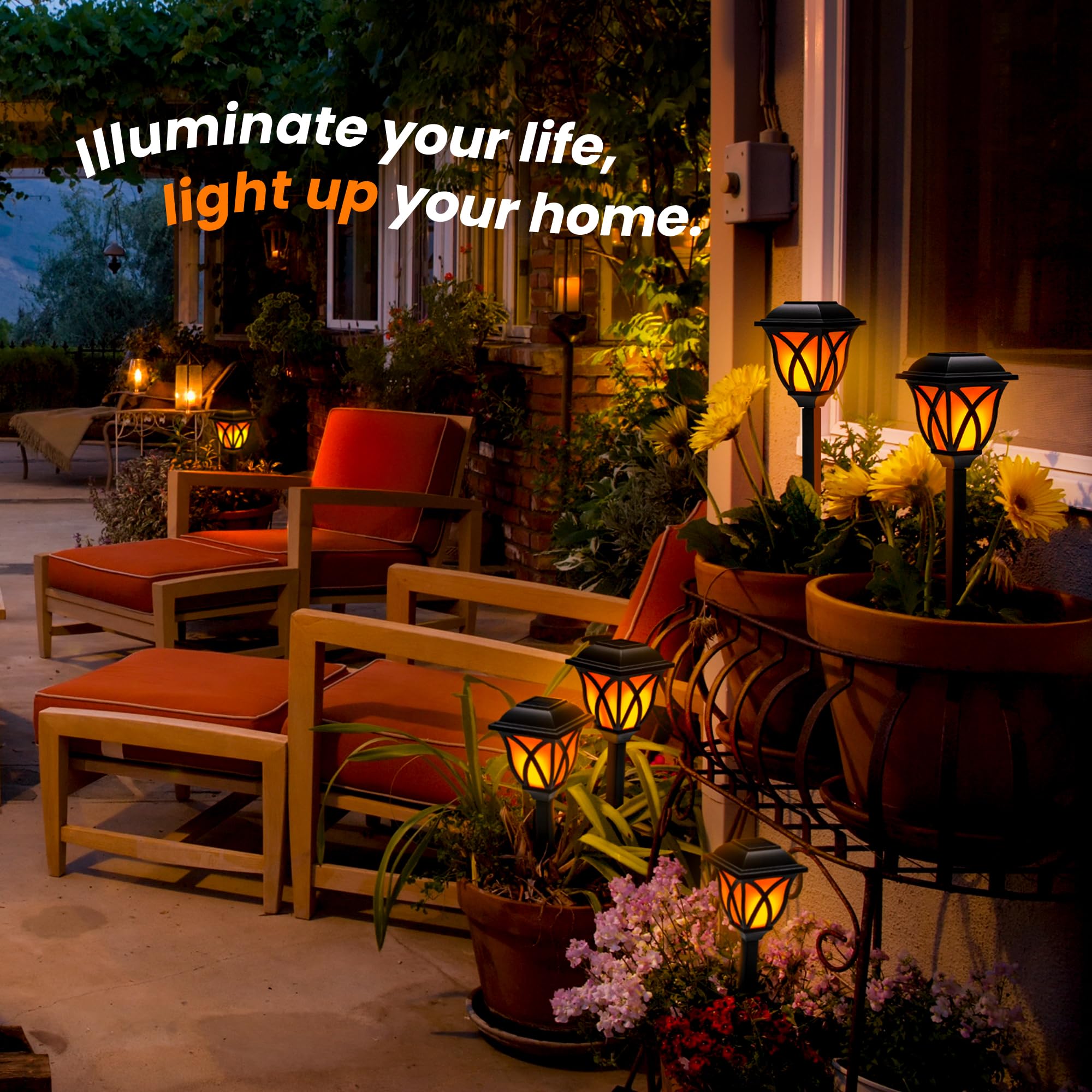 8 Pack Solar Torch Lights Outdoor Waterproof - Flickering Flame LED Solar Lights for Garden, Yard, Patio, Pathway - Perfect for Porch Decor, Camping, Balcony & Landscape Lighting at Night