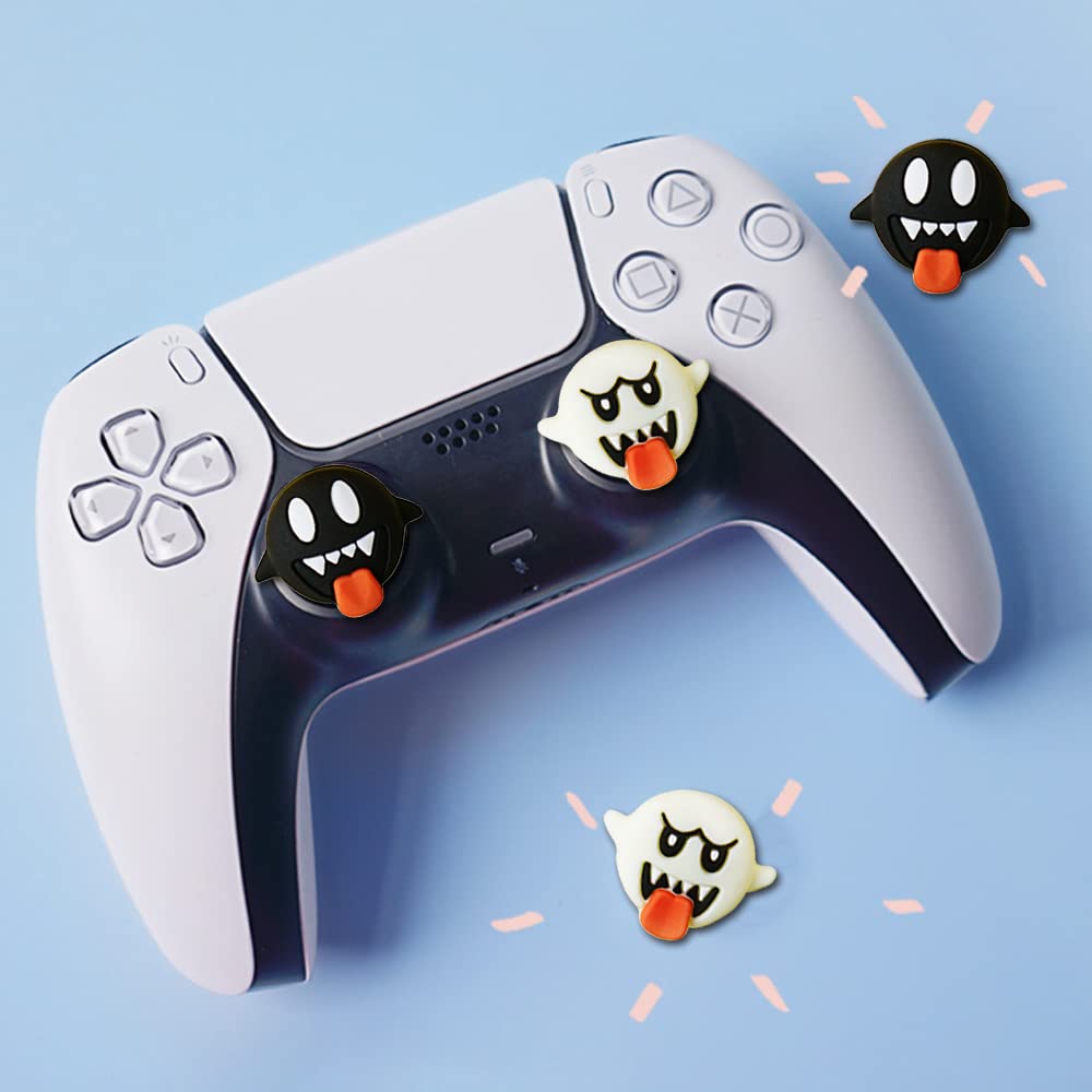 PERFECTSIGHT Halloween Skull Thumb Grip Caps for PS5, PS4, Xbox Series X/S, Xbox One, Switch PRO Controller - 4PCS Soft Rubber 3D Analog Joystick Covers - Kawaii Design for Enhanced Gaming Comfort (Perfect for Horror Games & Halloween Gaming Sessions)