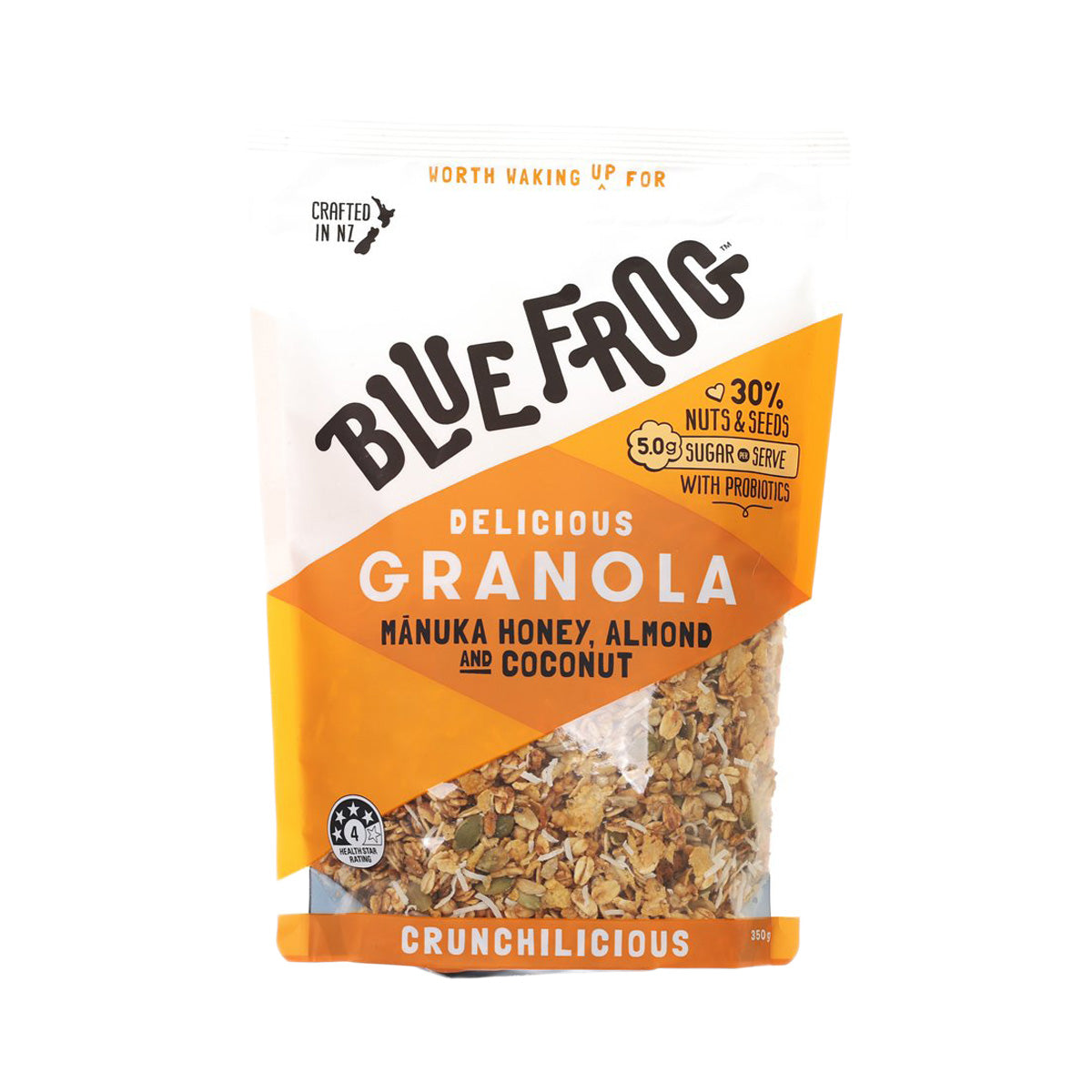 BLUEFROG Manuka Honey, Almond & Coconut Granola - 350g | Organic Breakfast Cereal, Healthy Snack for Energy & Digestion | Perfect for Office, Gym & Travel