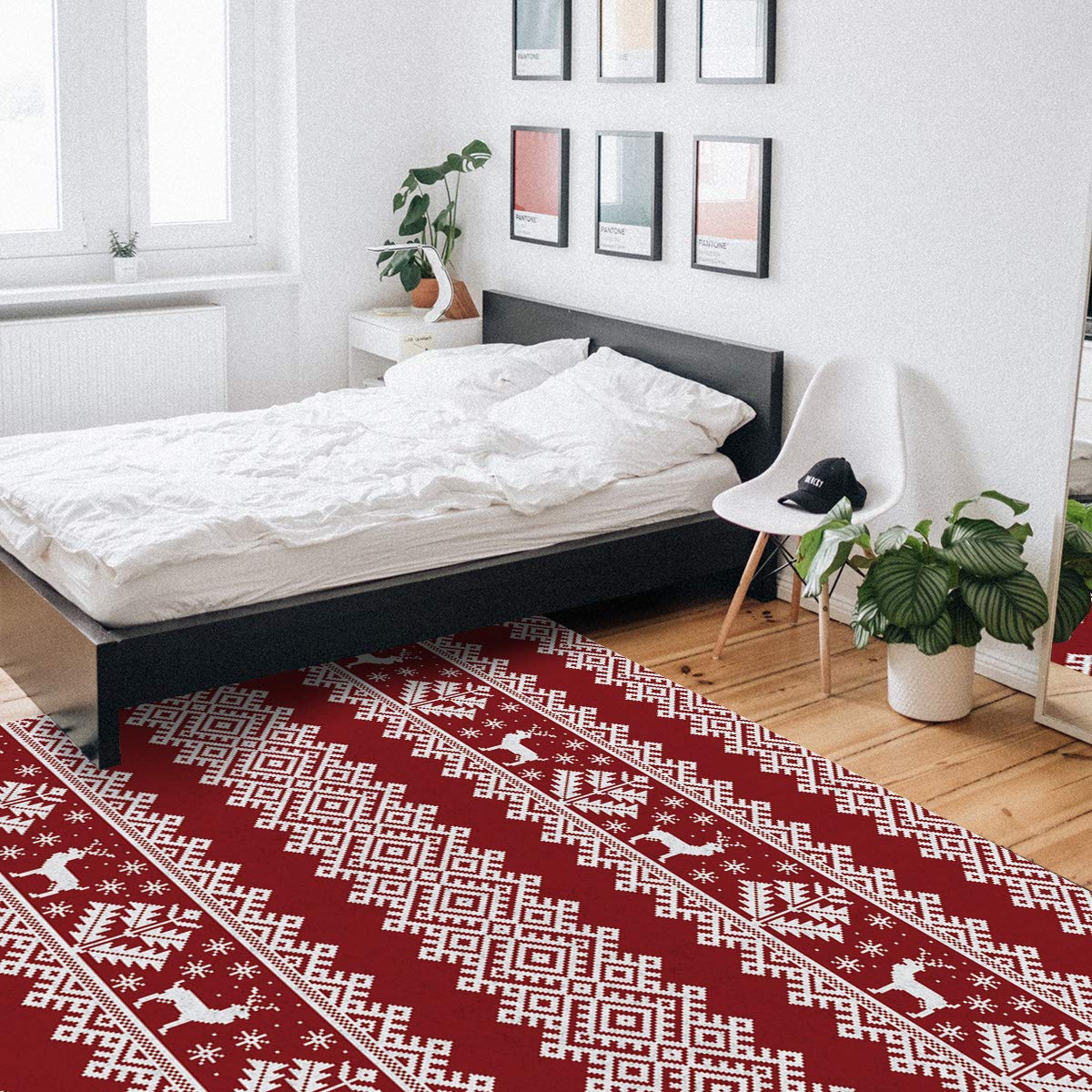 2' x 3' Christmas Area Rug with Non-Slip Backing - Easy Clean Indoor Outdoor Rug for Living Room, Patio, Deck - Scandinavian Winter Reindeer Design - Perfect for Holiday Decor, Cozy Home & Festive Gatherings