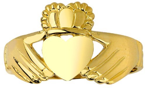 10k Yellow Gold Claddagh Rings for Women - High Polish Irish Wedding & Engagement Rings - Perfect for Valentine's Day, Anniversary & Celtic Jewelry Gifts