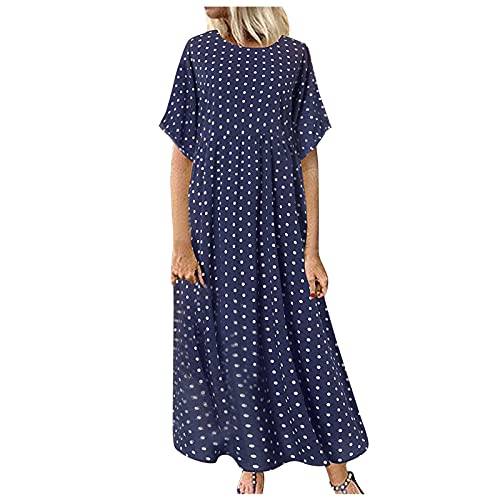 Women's Plus Size Maxi Dress - Short Sleeve Polka Dot Printed Retro Beach Dress for Casual Wear, Vacation & Summer Outfits