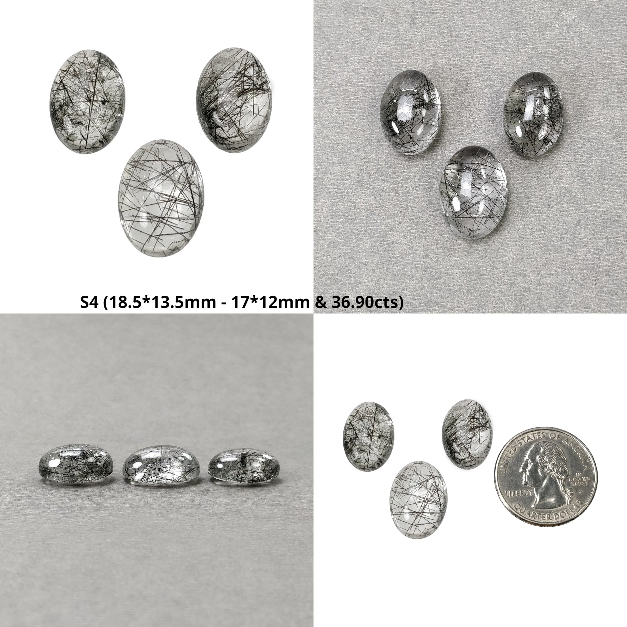 Natural Black Rutile Quartz & Tanzanite Gemstone Cabochon Set - Untreated, Unheated Oval Shape (3pcs & 4pcs) for Jewelry Making, Wire Wrapping & Crystal Healing