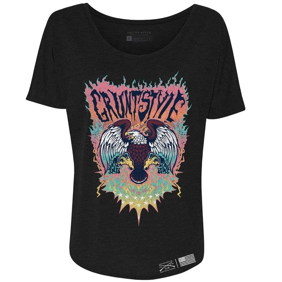 Women's Electric Eagle Graphic Slouchy T-Shirt - Black | Soft & Comfortable Casual Tee for Everyday Wear, Street Style & Outings