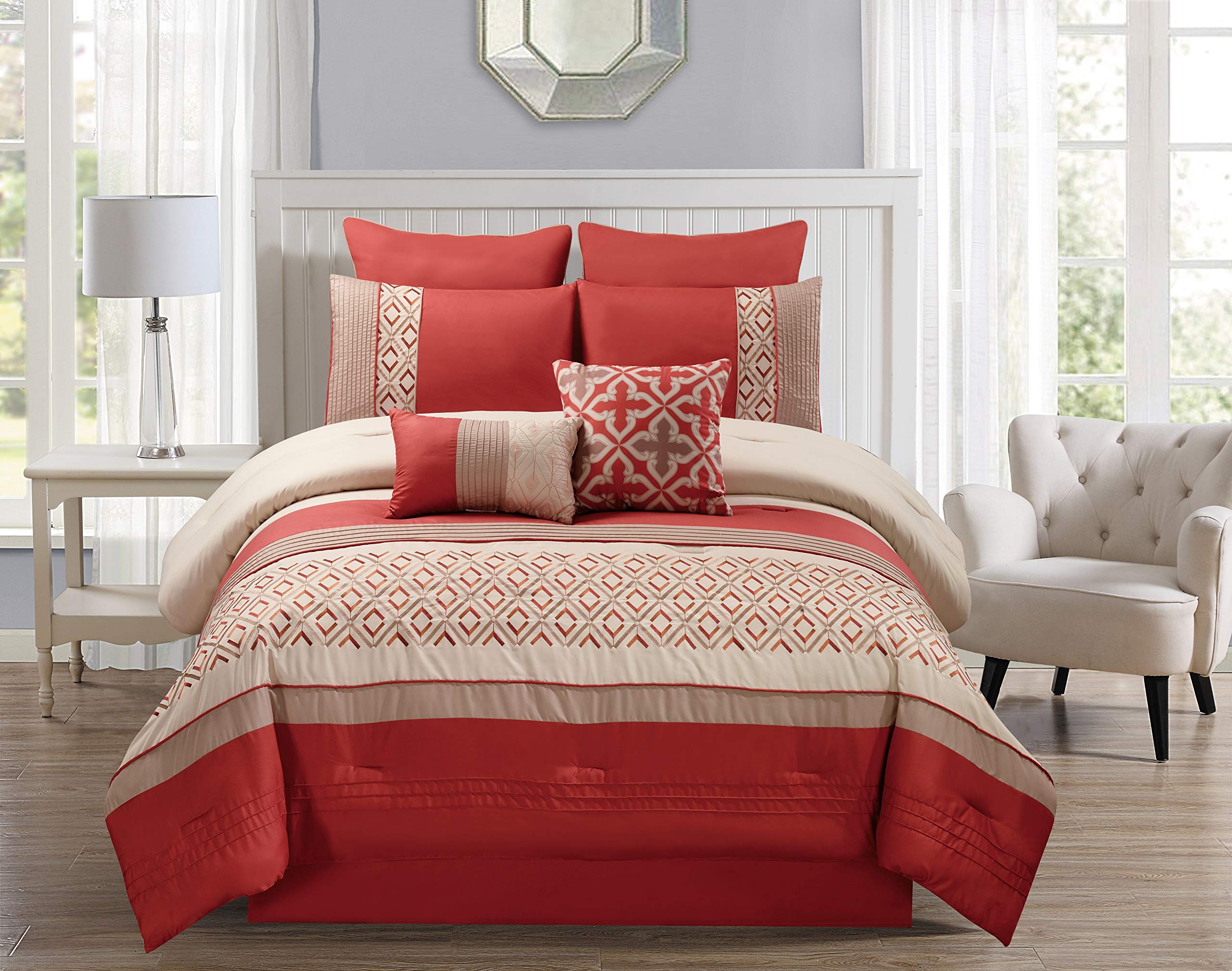 Riverbrook Home Country Manor Collection 8-Piece Comforter Set - Queen Size, Janna Orange Floral Pattern, Soft Bedding Set for Cozy Bedroom Decor | Perfect for Master Bedroom, Guest Room & Farmhouse Style Homes